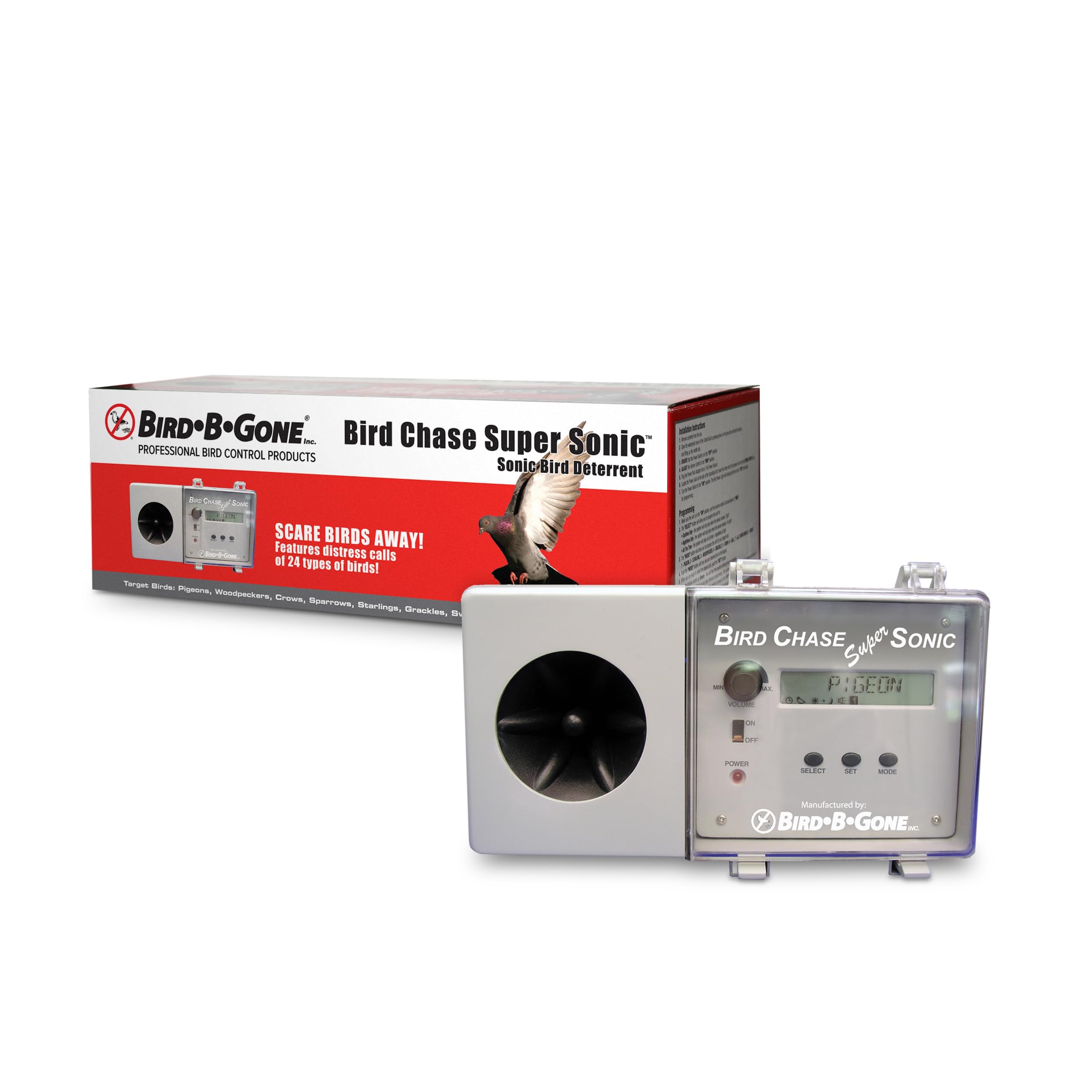 Bird B Gone - Bird Chase Super Sonic - Outdoor Sound Repellent - Scares Away Pest Birds - Durable Weather Resistant Design - For