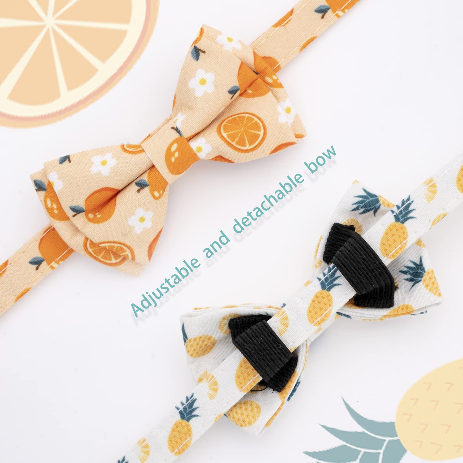Faygarsle 2 Pack Cute Cat Collar With Bell Breakaway Bowtie Cat Collar For Male Female Cats Soft Fancy Orange Yellow Cat Collar Pineapple Orange Pattern Summer Cat Collar For Boy Girl Cats