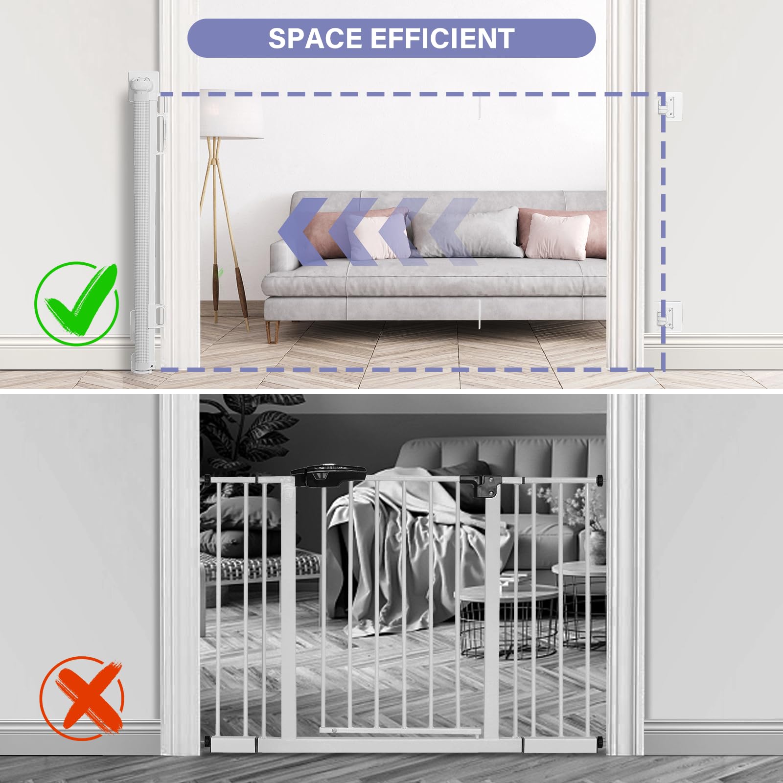 Retractable Baby Gates No Drilling, PRObebi Retractable Dog Gate for The House Extends to 54 Wide 33 Tall, Gates for Baby Indoor