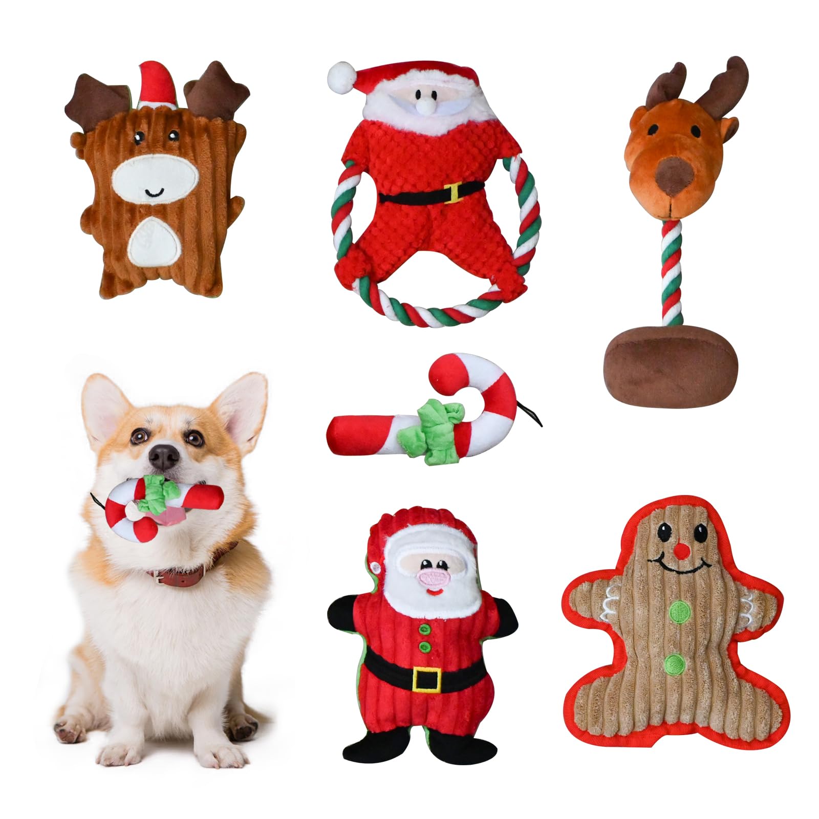 Kingrock Christmas Plush Squeaky Toys For Large Dogs, 6 Pack For Aggressive Chewers, Cute Puppy Toys With Cotton