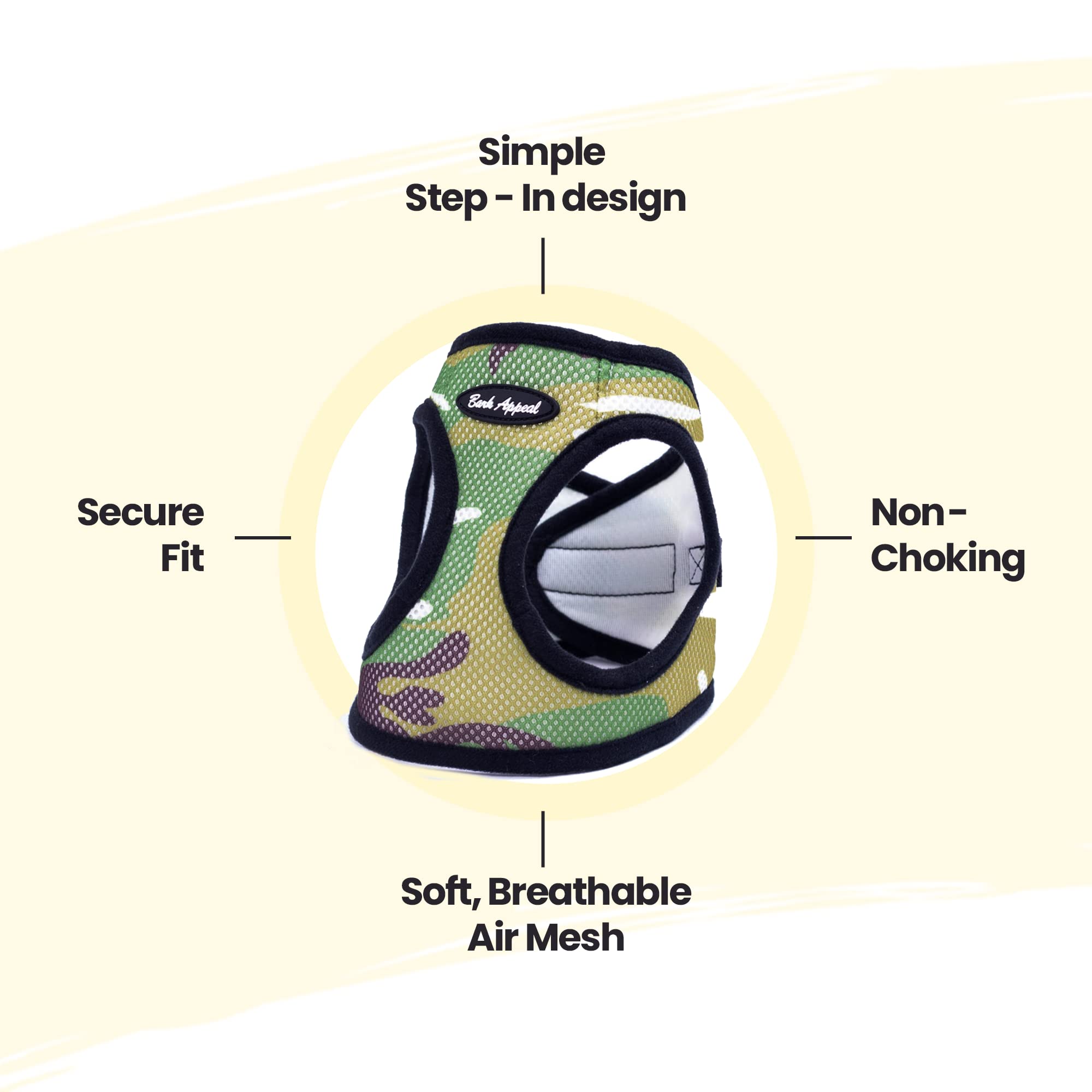 Bark Appeal Step-in Dog Harness, Mesh Vest for Small Dogs, Camouflage, Adjustable Non-Choking Fit - Model CMEW-S