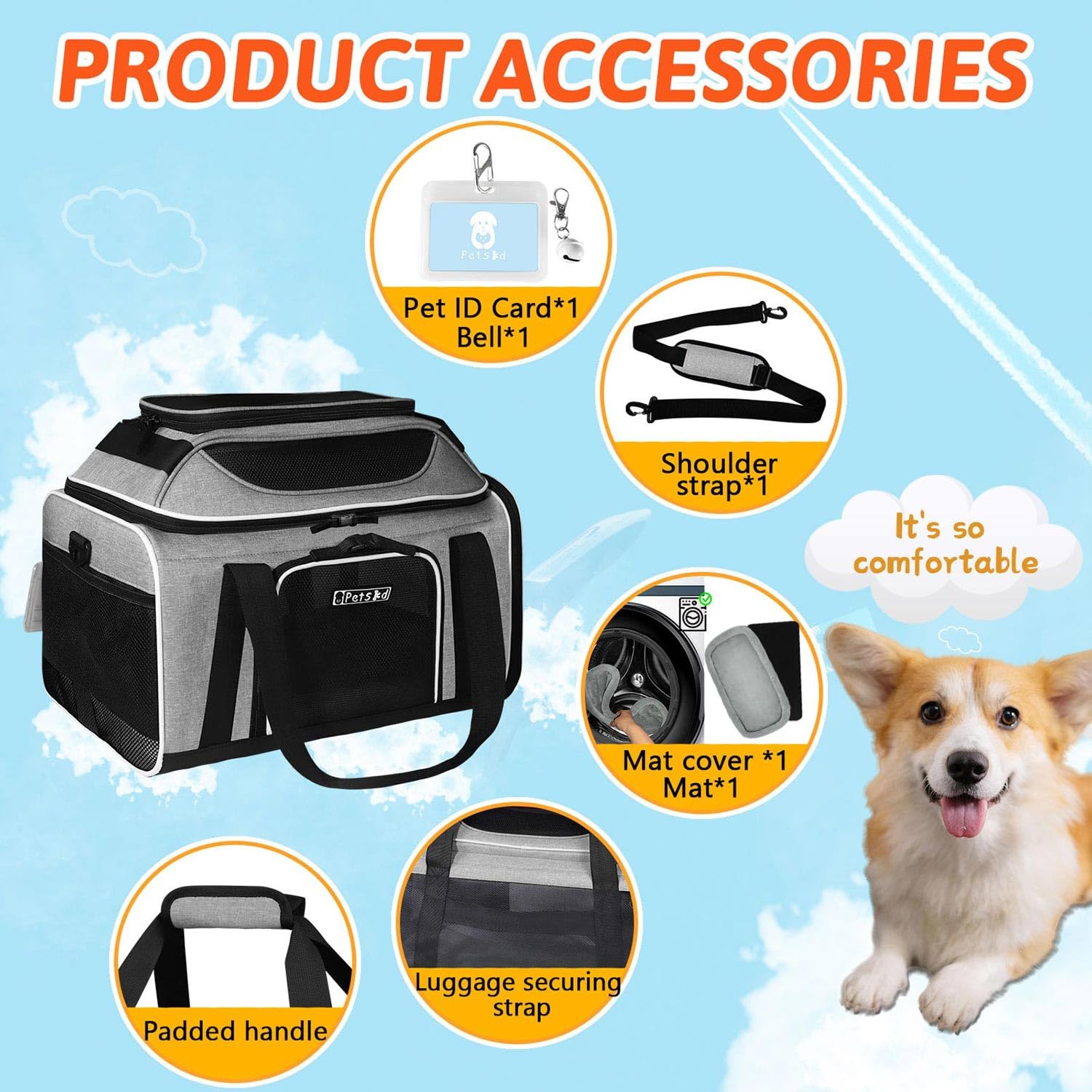 Petskd Top-Expandable Pet Carrier 17X11X9.5 Inches Alaska Airline Approved, Soft-Sided Carrier For Small Cats And Dogs With Locking Safety Zippers And Anti-Scratch Mesh(Grey)