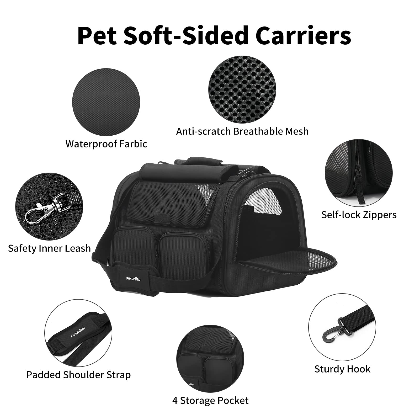 FUKUMARU Cat Carrier Airline Approved, Soft Sided Dog Carrier, Collapsible Cat Travel Bag, Under 44 lb Small Medium Large Pet Ca