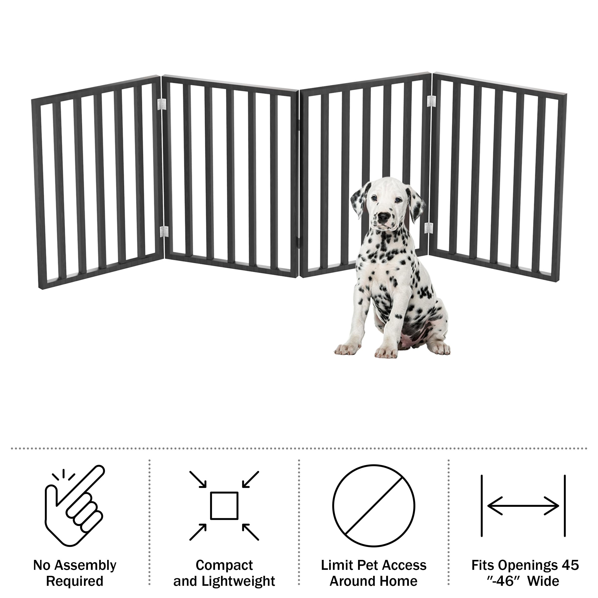 Indoor Pet Gate - 4-Panel Folding Dog Gate For Stairs Or Doorways - 72X24-Inch Freestanding Pet Fence For Cats And Dogs By Petmaker (Black)