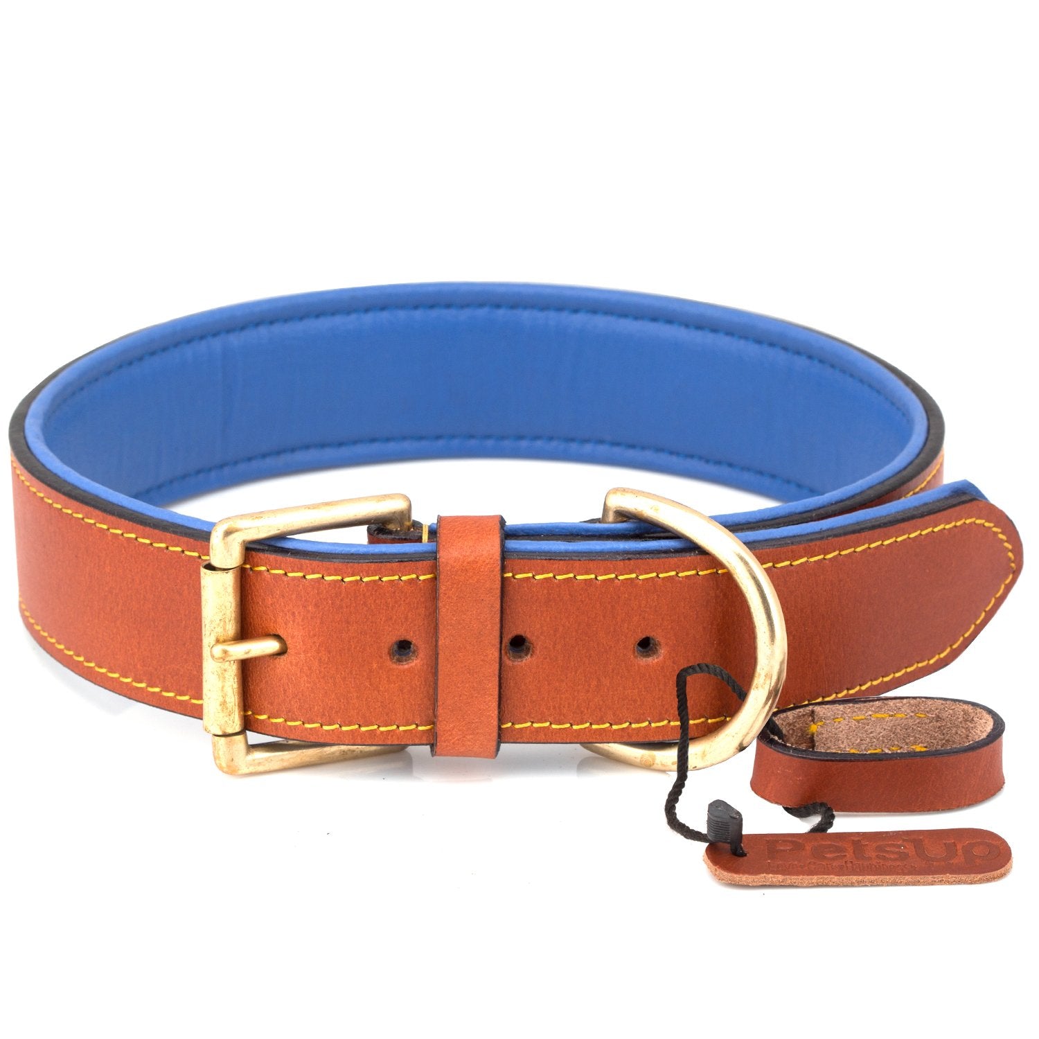 Petsup Royal Leather Collar, Belt, Neck Belt, Collar For (Large, Royal CollarTanblue), 53.3 X 3 X 53.3 Cm