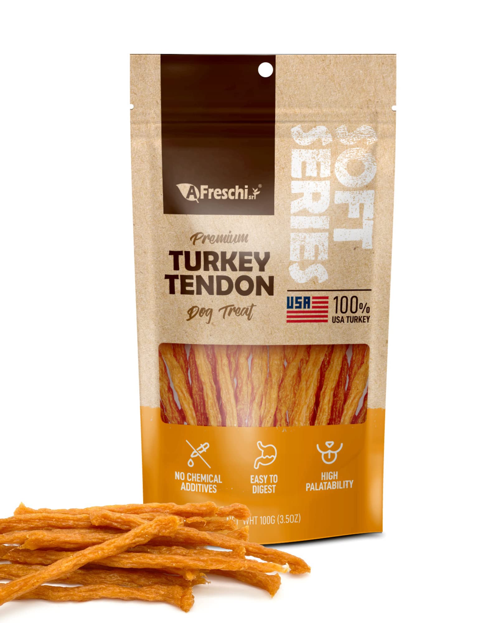 Afreschi Turkey Tendon for Dogs, Dog Treats for Soft Series, All Natural Human Grade Dog Treat, Suitable for Training chew, Ingr