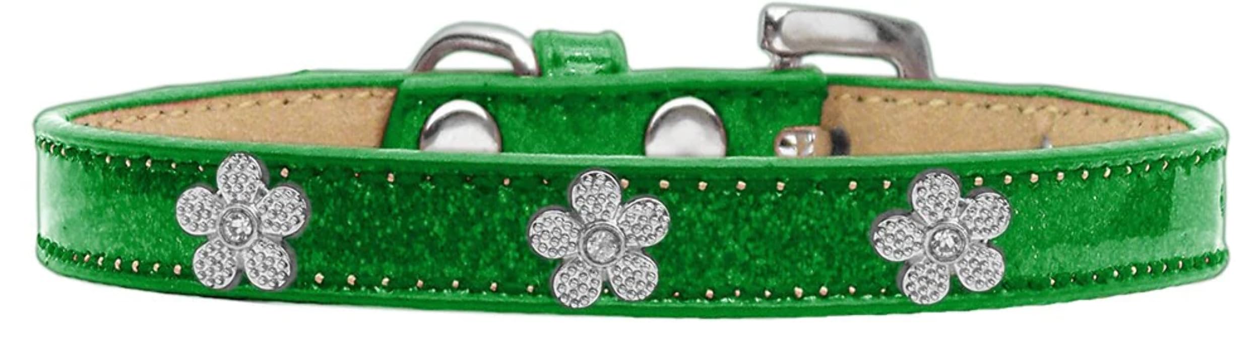 Dog, Puppy & Pet Widget Ice Cream Collar, Silver Flower Gold 18