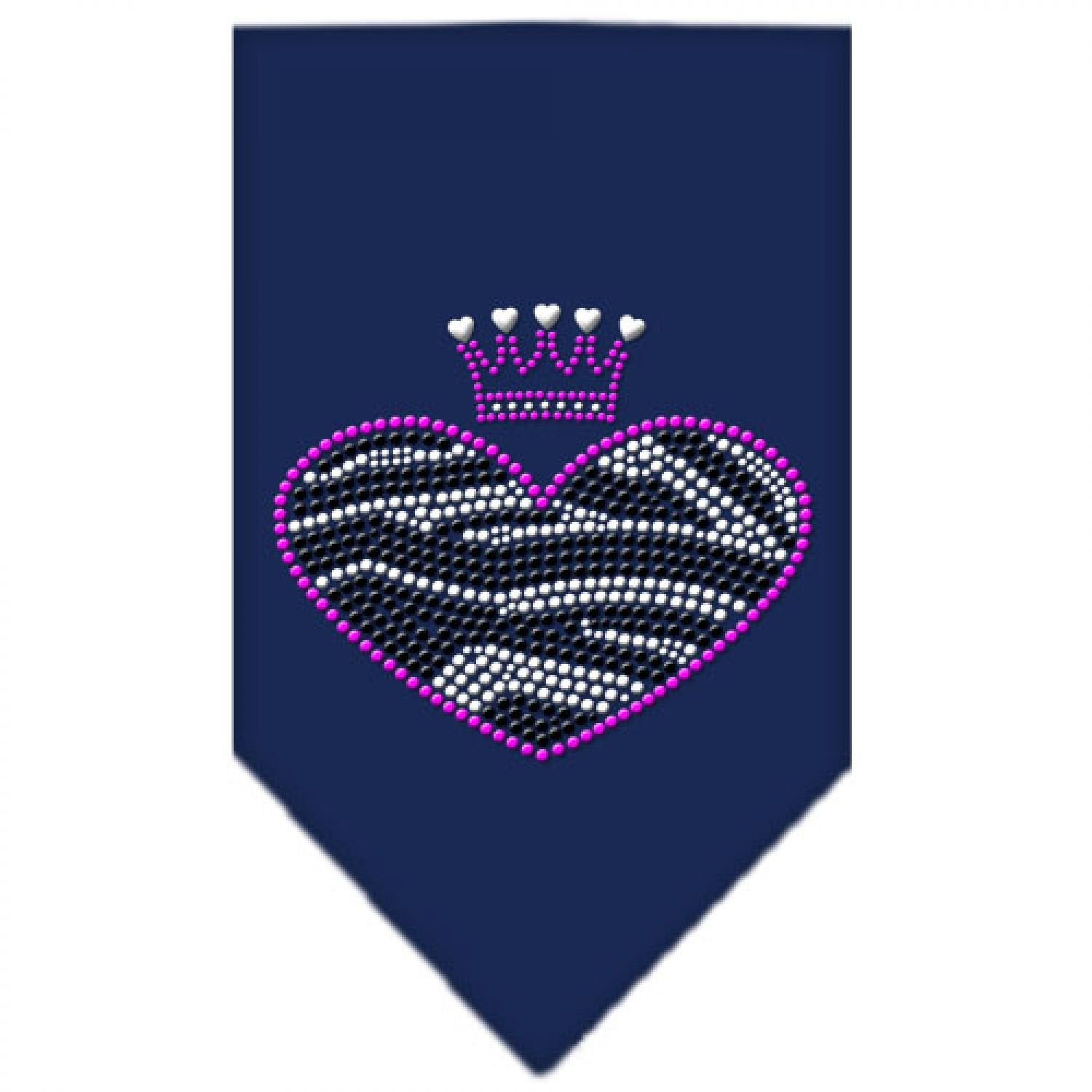 Mirage Pet Products 67-86 LGNB Zebra Heart Rhinestone Navy Blue Print Bandana, Large