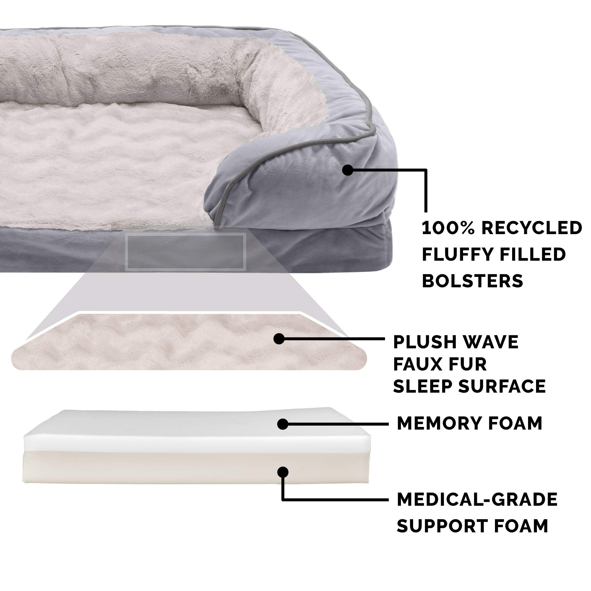 Furhaven XL Memory Foam Dog Bed, Jumbo Plush & Velvet Waves, Granite Gray, Model 68549537, Removable Washable Cover