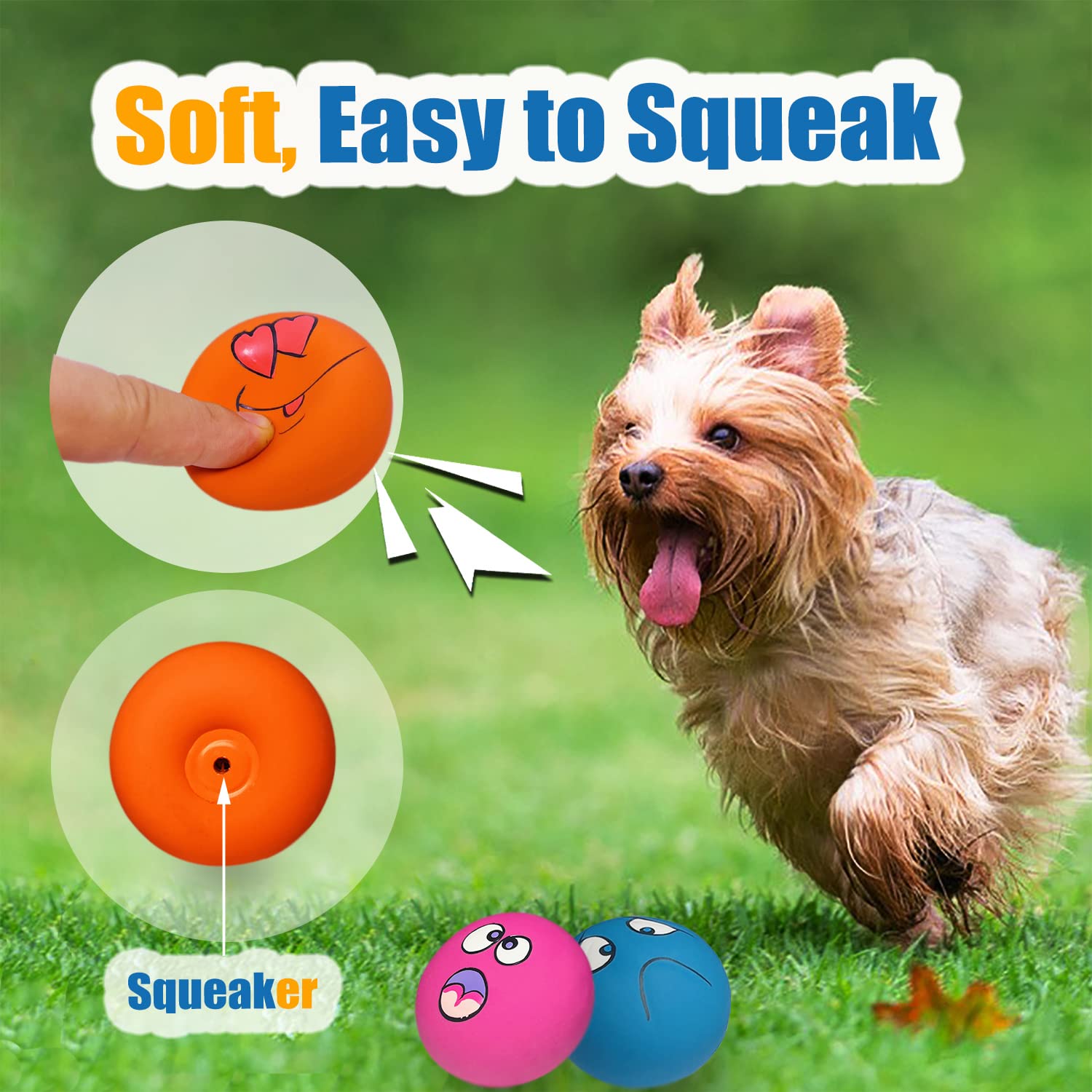 Holysteed Latex Dog Squeaky Toys Rubber Soft Dog Toys Chewing Squeaky Toy Fetch Play Balls Toy For Puppy Small Pets Dog 6Pcs For Mini, Small Breeds, 2.28'*2.28'*1.30'