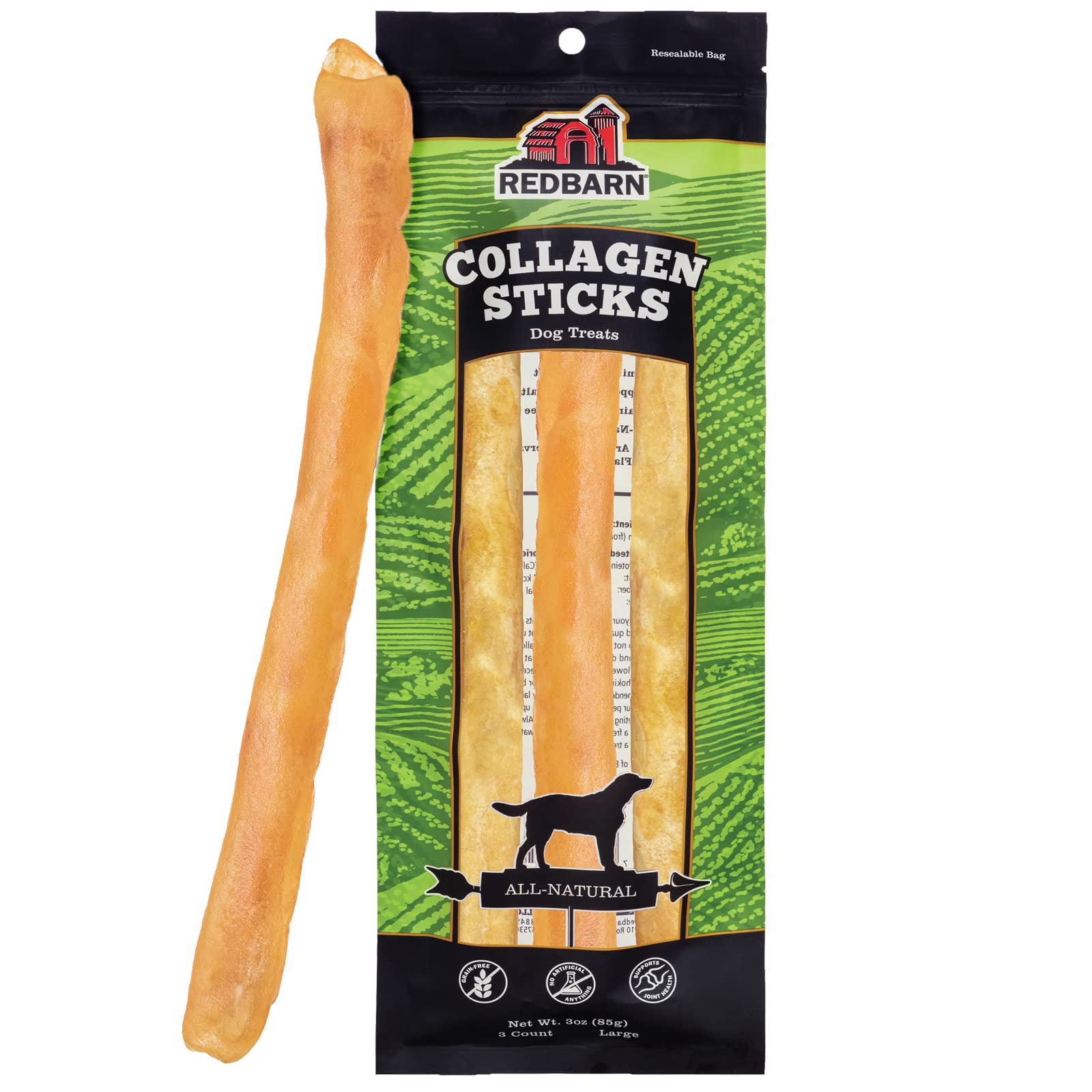 Redbarn Pet Products All-Natural Large 12 Beef Collagen Sticks for Dogs - Long Lasting Low-Odor Alternative to Traditional Rawhi