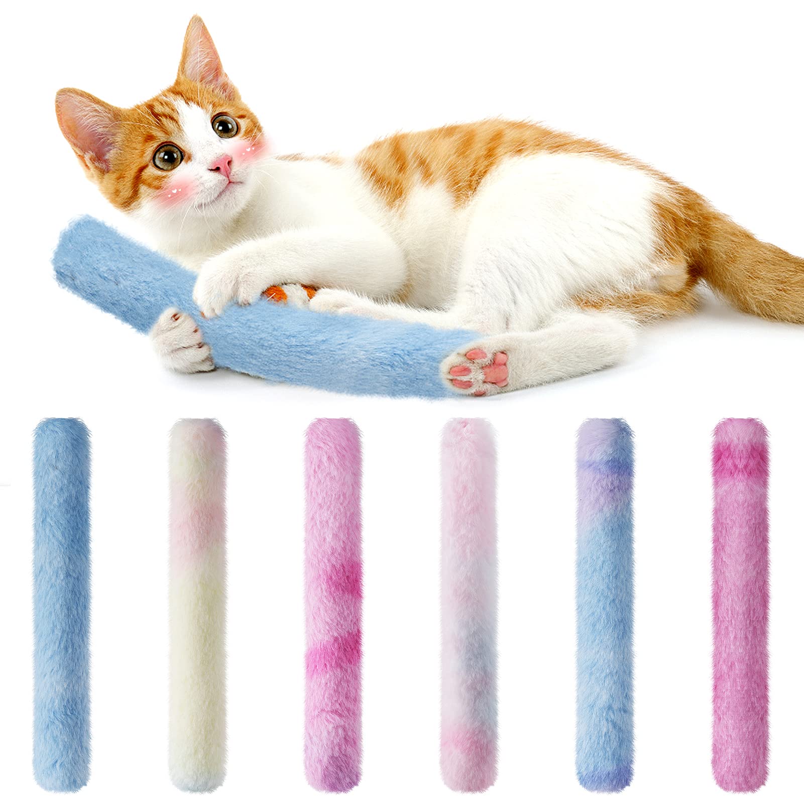 Mewtogo 6Pcs Cat Kicker Toys 3 Colors Kitty Kick Sticks With Sound Paper Soft Plush Cat Chew Toy To Squeak Durable Cat Kick T