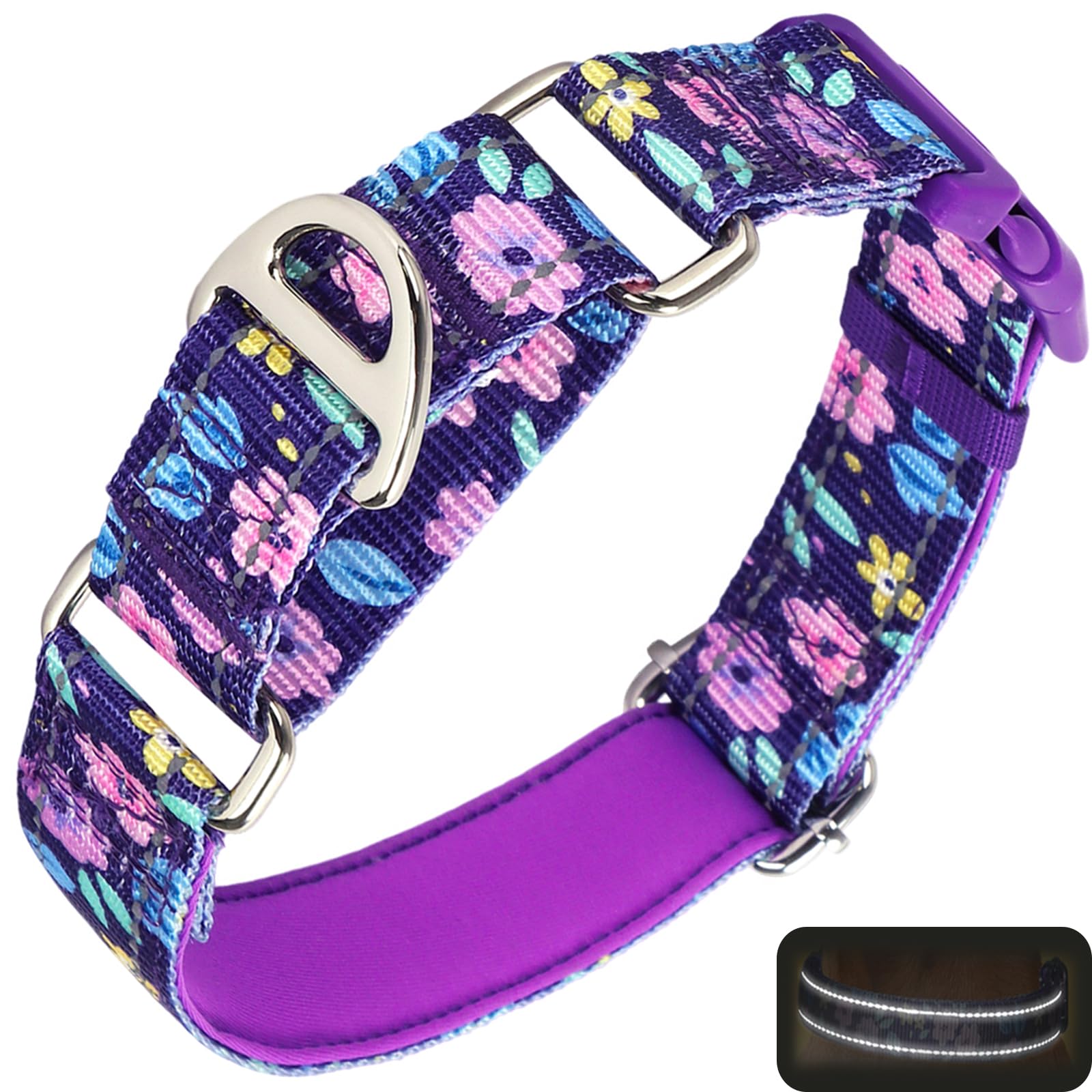 Onefojojo Martingale Collar For Female Dogs, Reflective Adjustable Soft Nylon Dog Collars With Cute Floral Patterns For Small Me