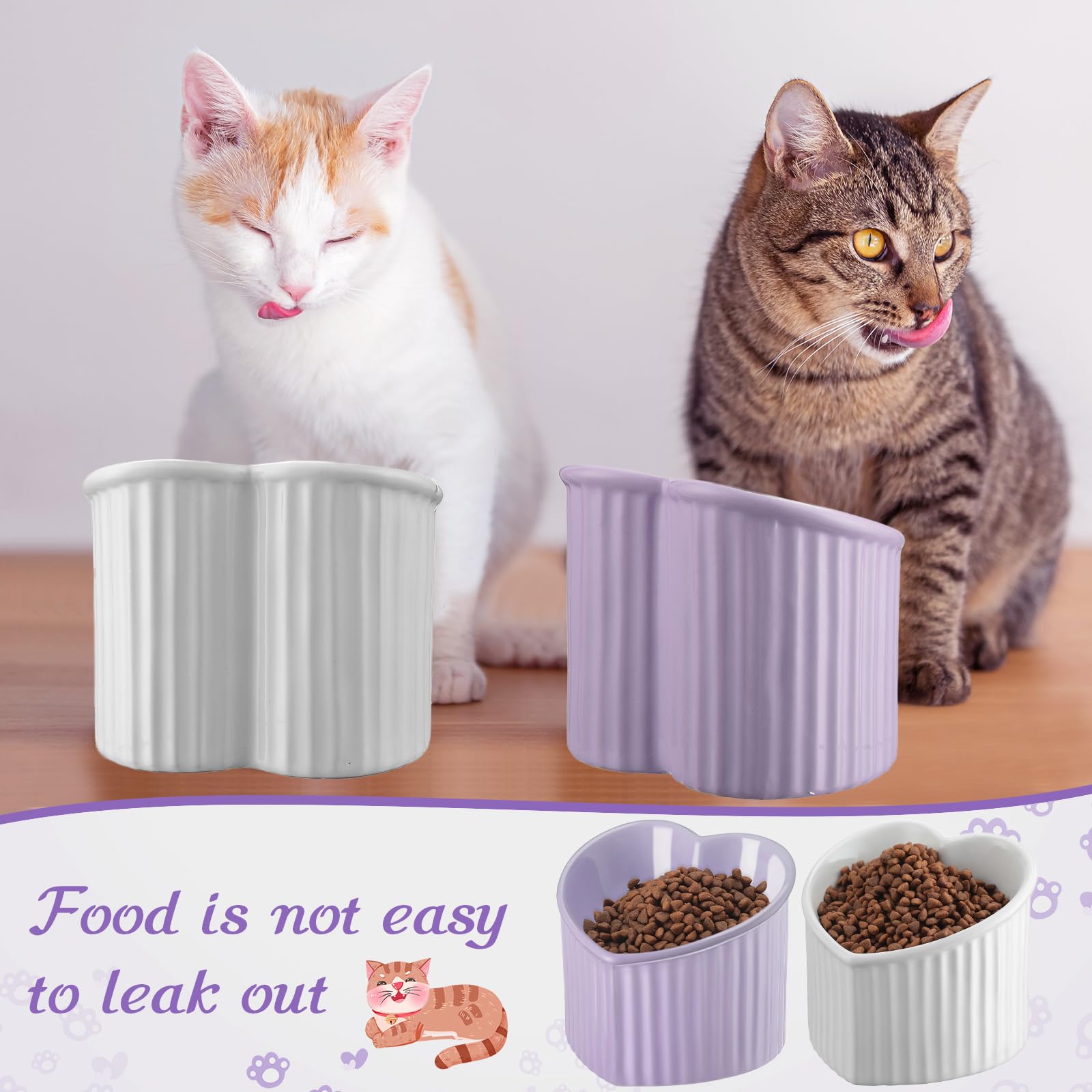 Mumufy 2 Pcs Ceramic Elevated Cat Bowls Tilted Elevated Raised Pet Bowls Anti Vomit Cat Dish for Indoor Stress Free Water Dish F