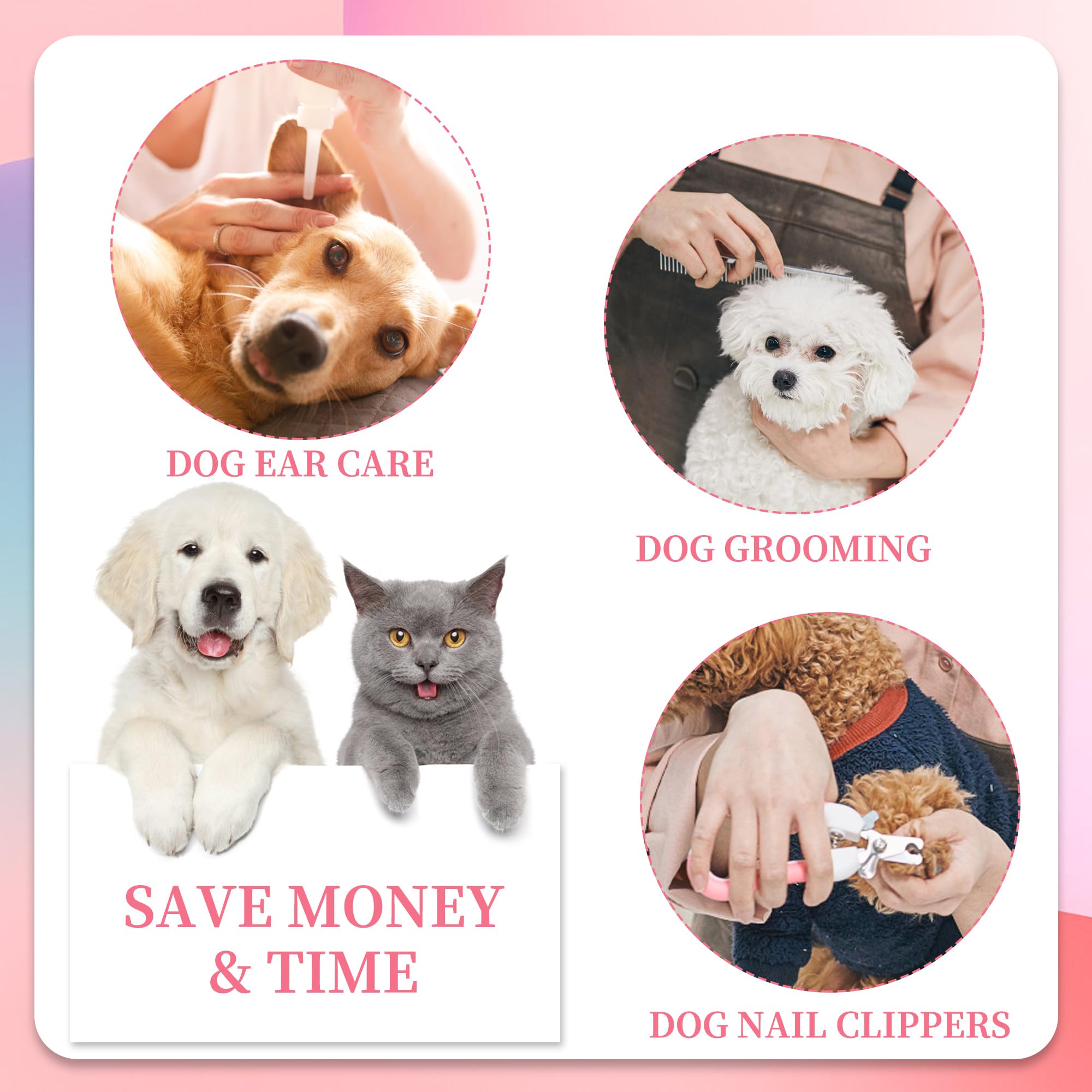 PatiencET Dog Grooming Hammock - Pink Pet Sling for Cats & Dogs, Size S, Includes Security Strap, Nail Clippers, File, and Comb