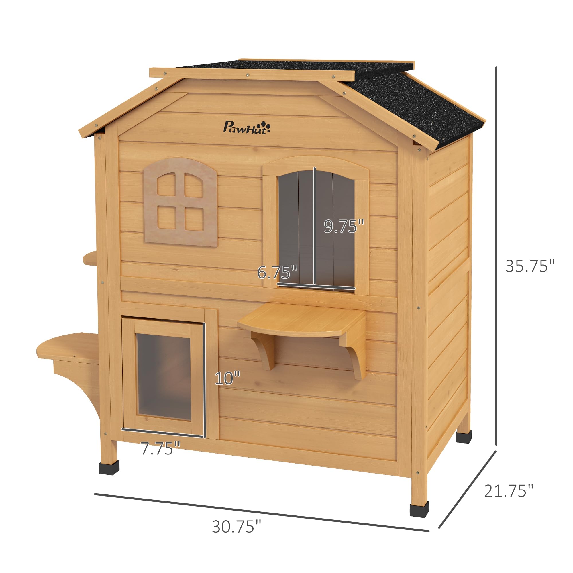 Pawhut 2-Story Cat House Outdoor, Weatherproof Wooden Cat Enclosure For Feral Cats With Escape Door, Openable Roof, Jumping Platforms, Natural