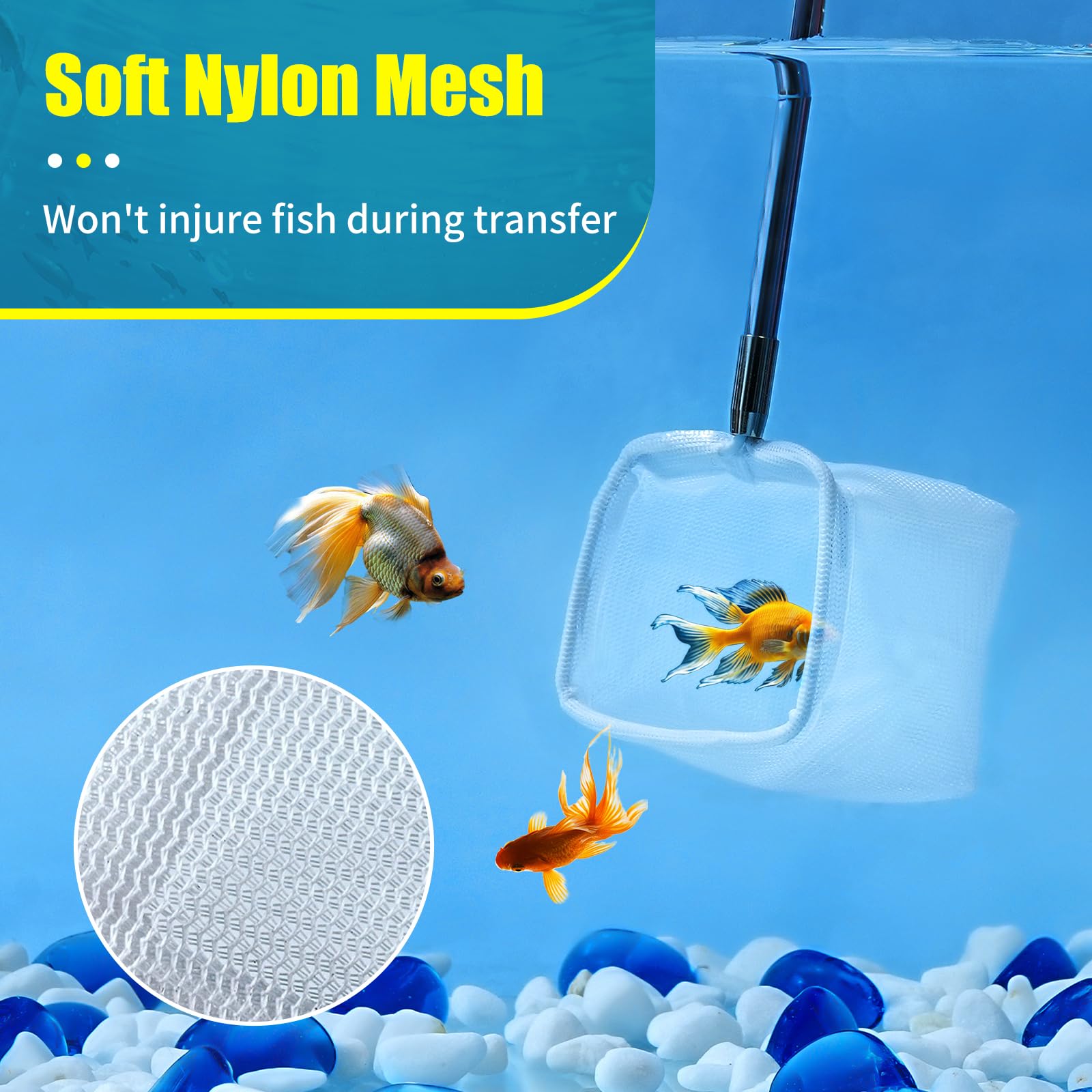 Aquaneat Small Fish Tank Shrimp Net, Aquarium Debris Cleaning Tools, With Extendable Handle, 2    Square