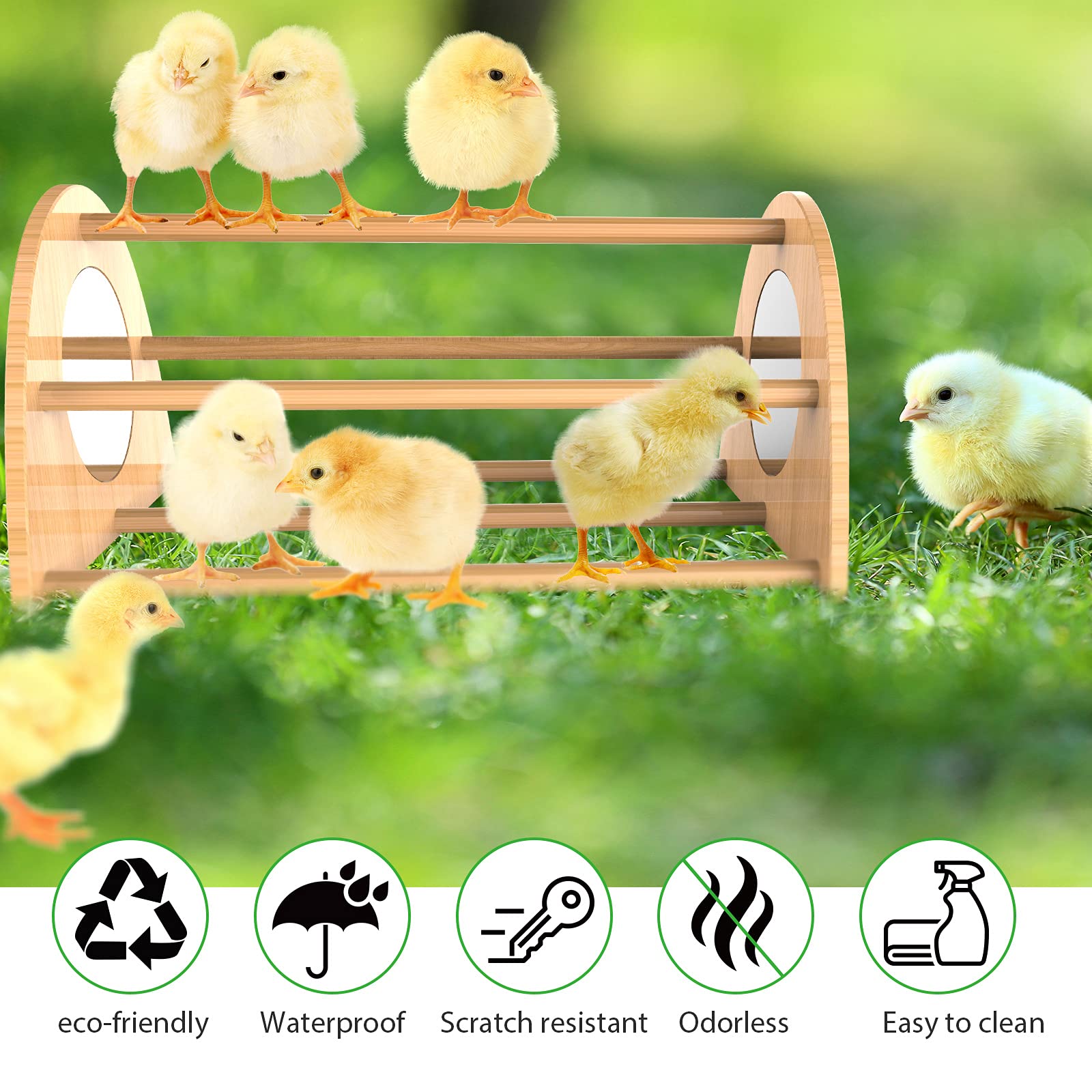 Ensayeer Bamboo Chicken Perch With Mirror, Strong Roosting Bar For Coop And Brooder, Training Perch For Large Bird, Hens, Parrot