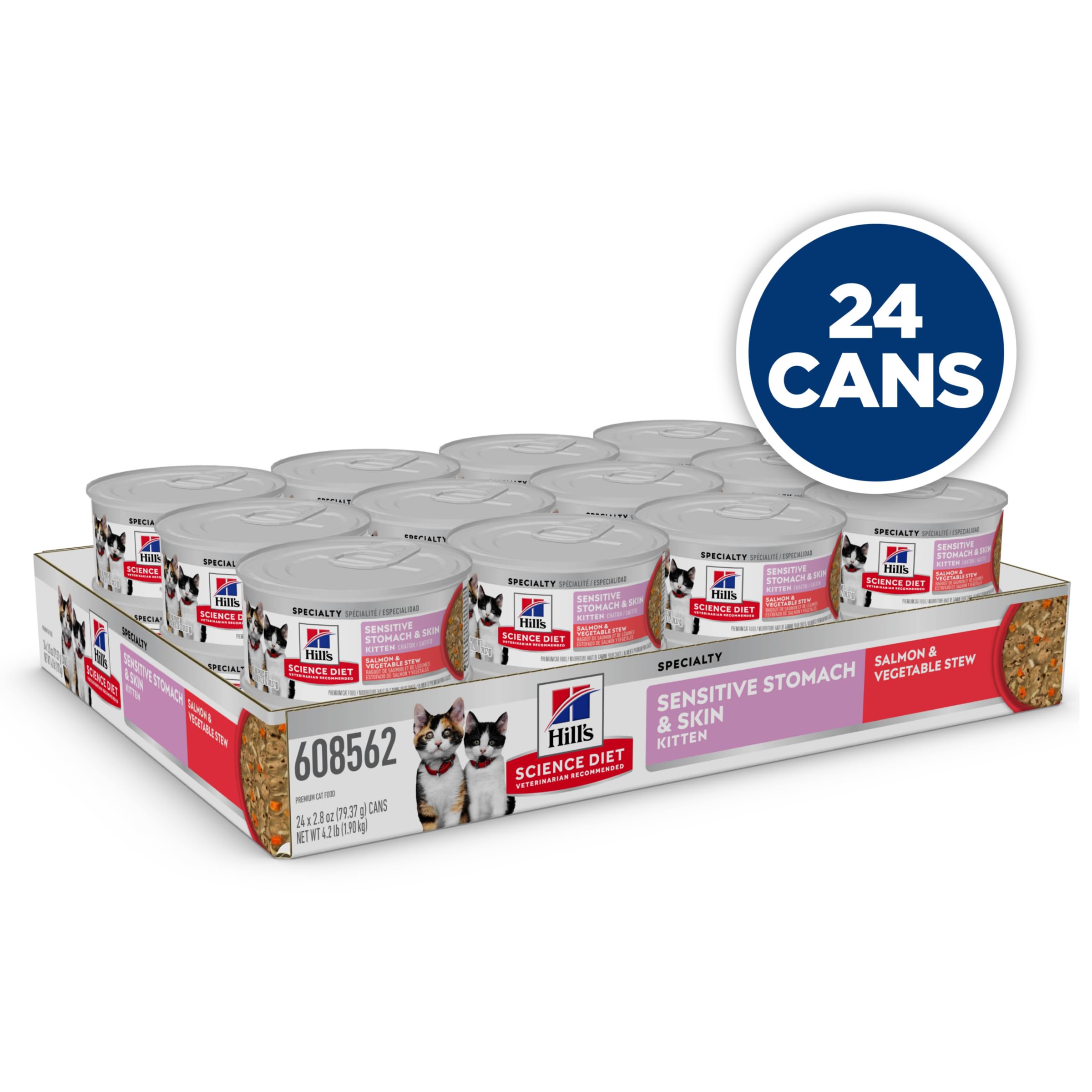 Hills Science Diet Sensitive Stomach & Skin, Kitten, Stomach & Skin Sensitivity Support, Wet Cat Food, Salmon & Vegetables Stew