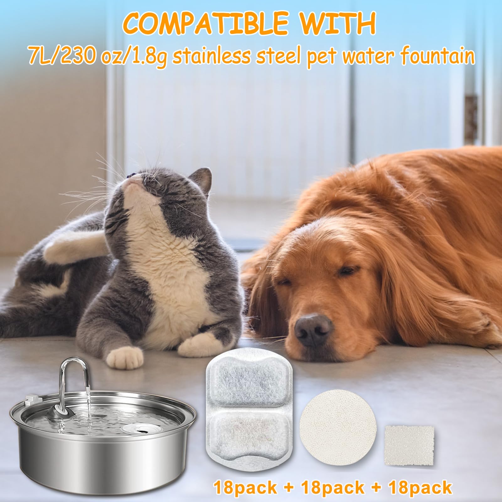 12 Sets Pet Water Fountain Filter Replacement Compatible with Oneisall 7L/230oz Stainless Steel Dog Dispenser - Filtered Dog Wat
