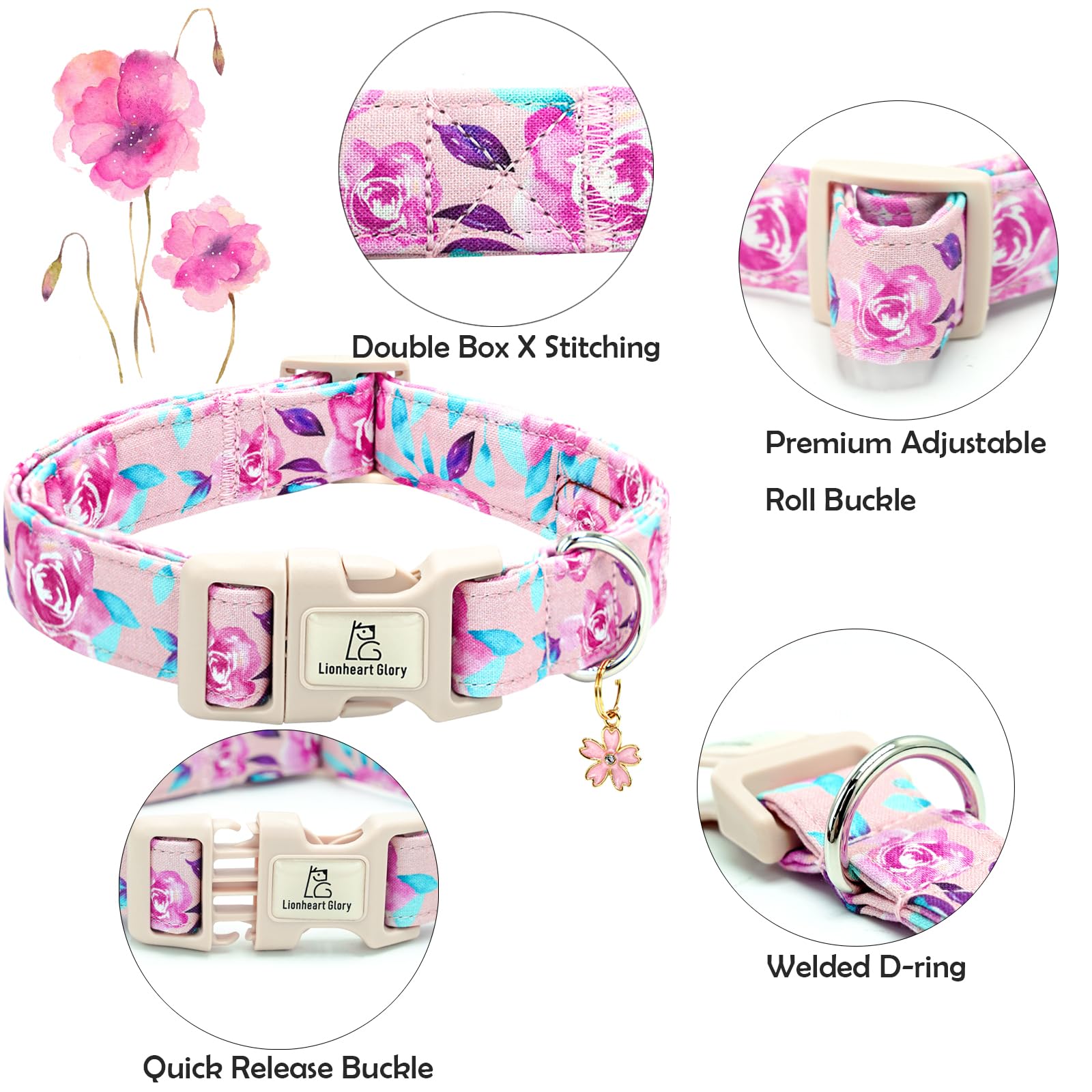 Lionheart Glory Dog Collar Floral Pattern Cute Collar For Small Dogs Spring Summer Female Or Male Collars Pets Gift Adjustable H