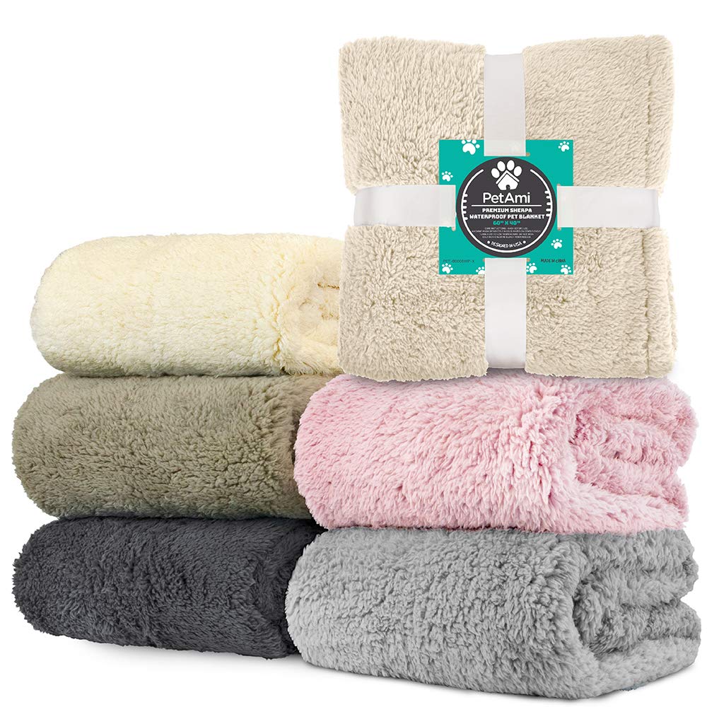 Petami Fluffy Waterproof Dog Blanket For Medium Large Dogs, Soft Warm Pet Sherpa Throw Pee Proof Couch Cover, Reversible Cat Bed Blanket Sofa Protector, Plush Washable Pad (Beige Cream, 40X60)