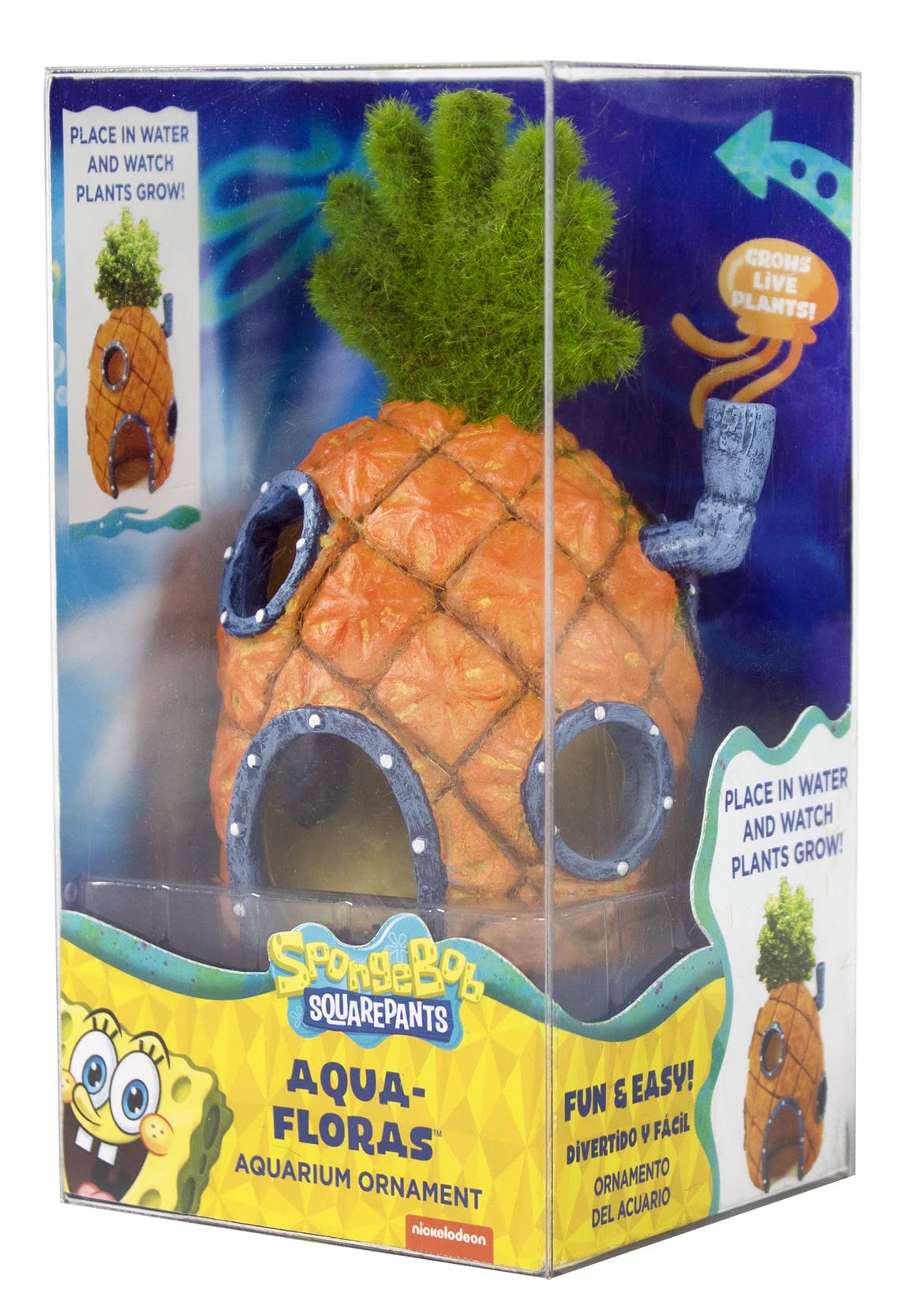 Penn-Plax Spongebob Squarepants Aqua-Flora Living Aquarium Decoration With Embedded Glosso Plant Seeds – Spongebob’S Pineapple House