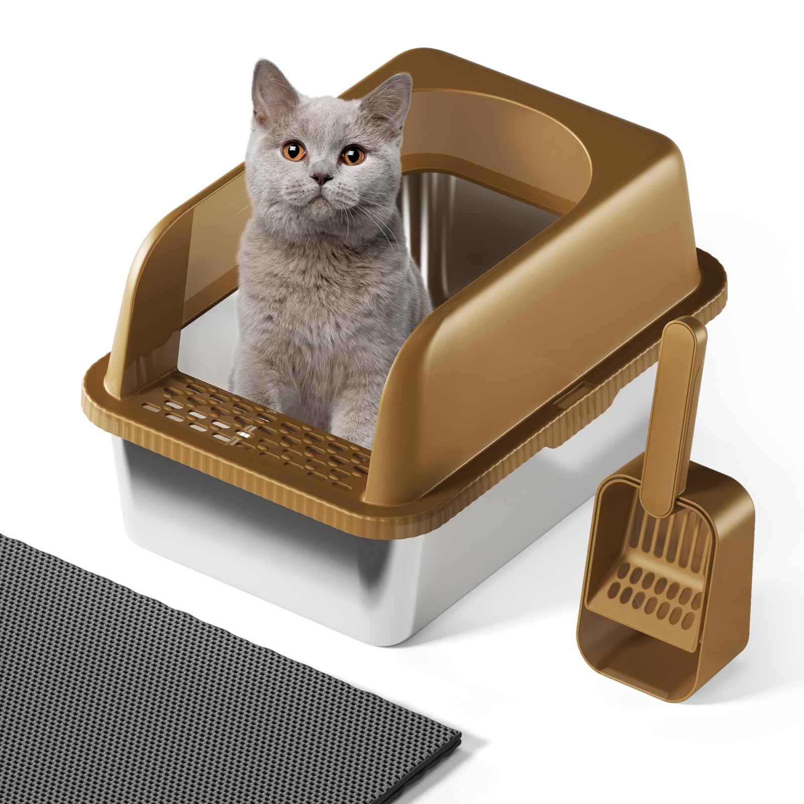 Extra Large Litter Box for Big Cats, Anti-Leakage,Non-Stick, Includes Litter Mat & Scoop,Easy to Clean
