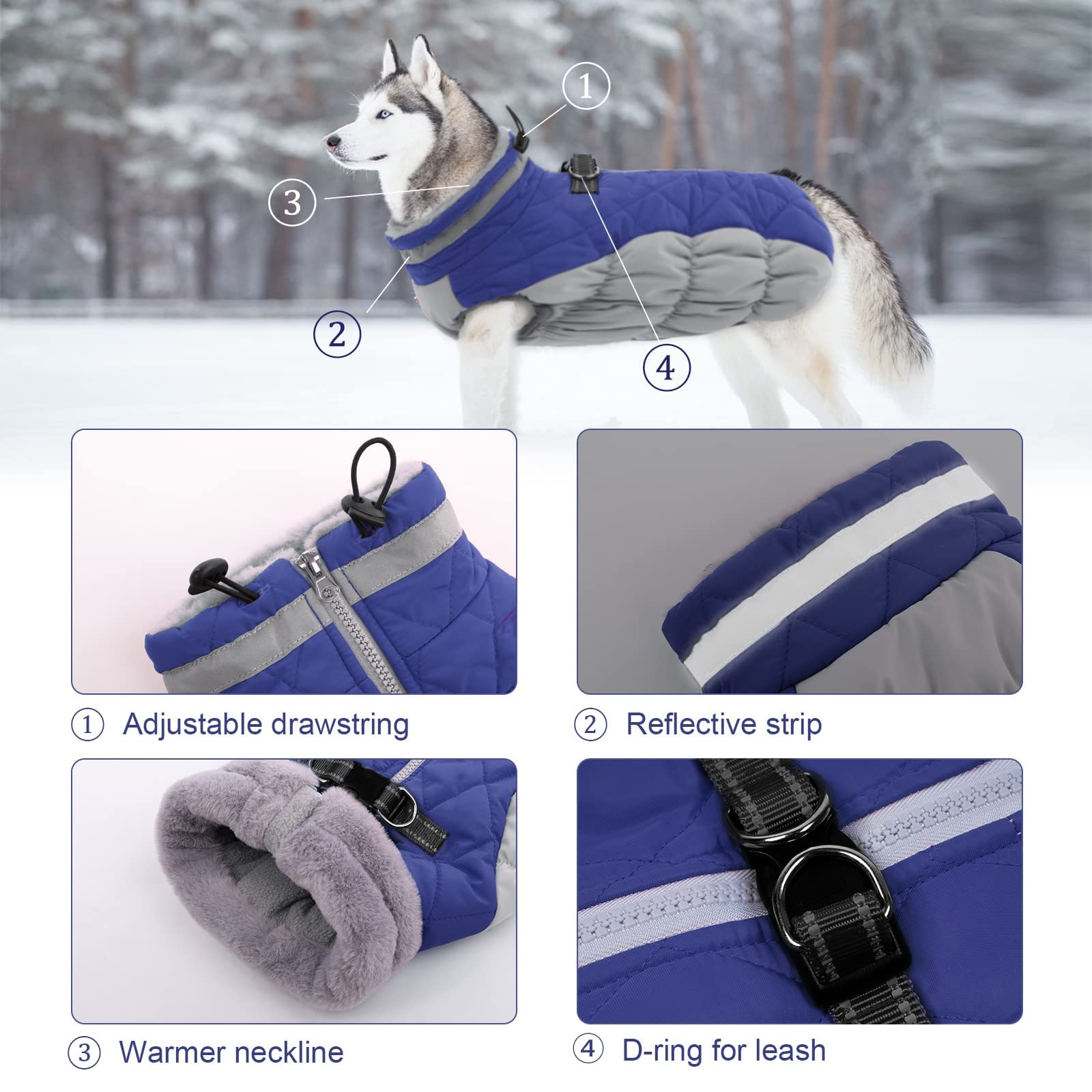 Lelepet Warm Dog Winter Coat Dog Coat Fleece Dog Jacket With Harness Dog Cold Weather Coats Windproof Reflective Turtleneck Xs D