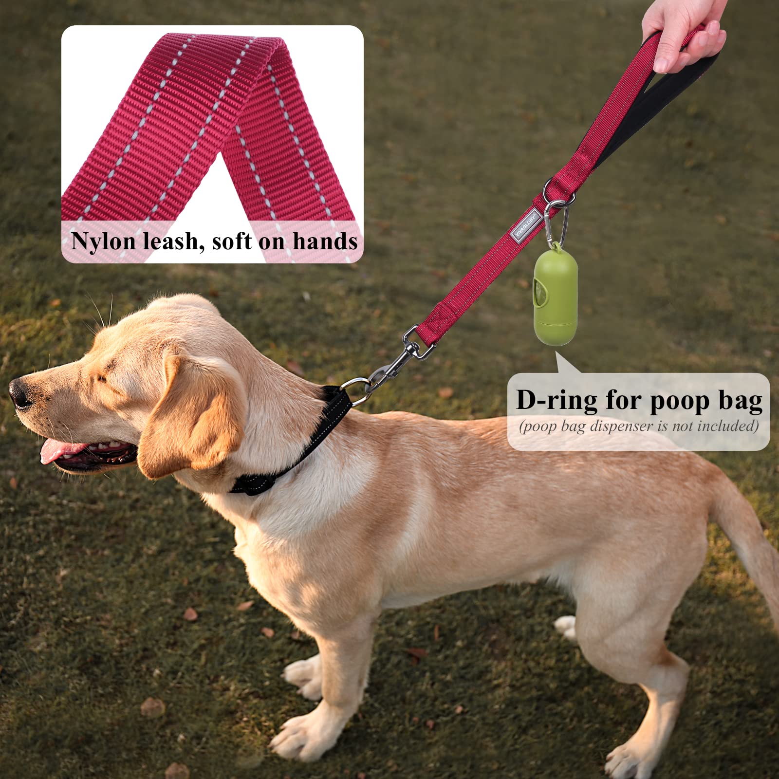 Vivaglory Short Traffic Leash For Medium & Large Dogs, 18Inch, Red