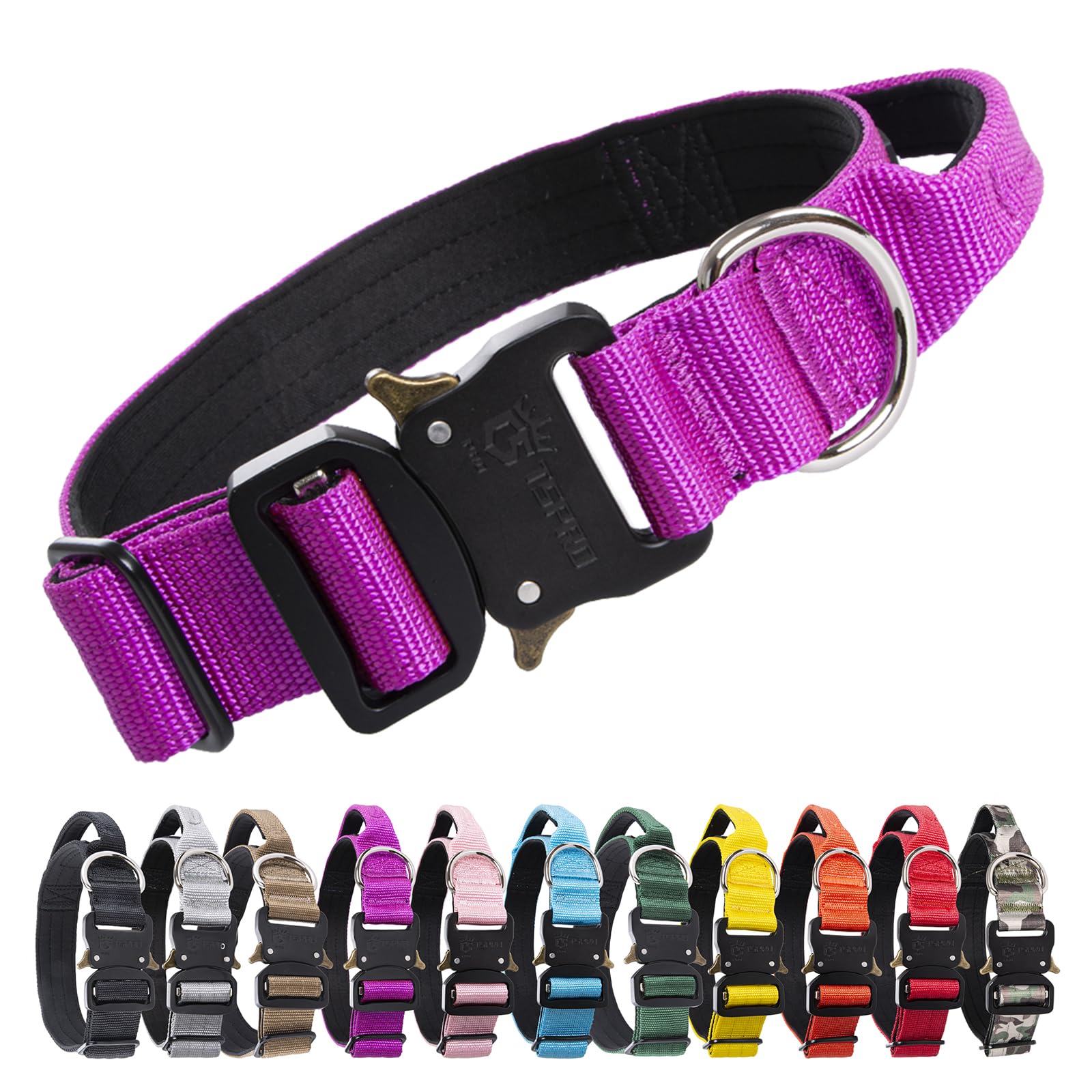 Tspro Premium Dog Collars Tactical Dog Collar With Handle And Heavy Duty Quick-Release Metal Buckle Durable Thick And Adjustable