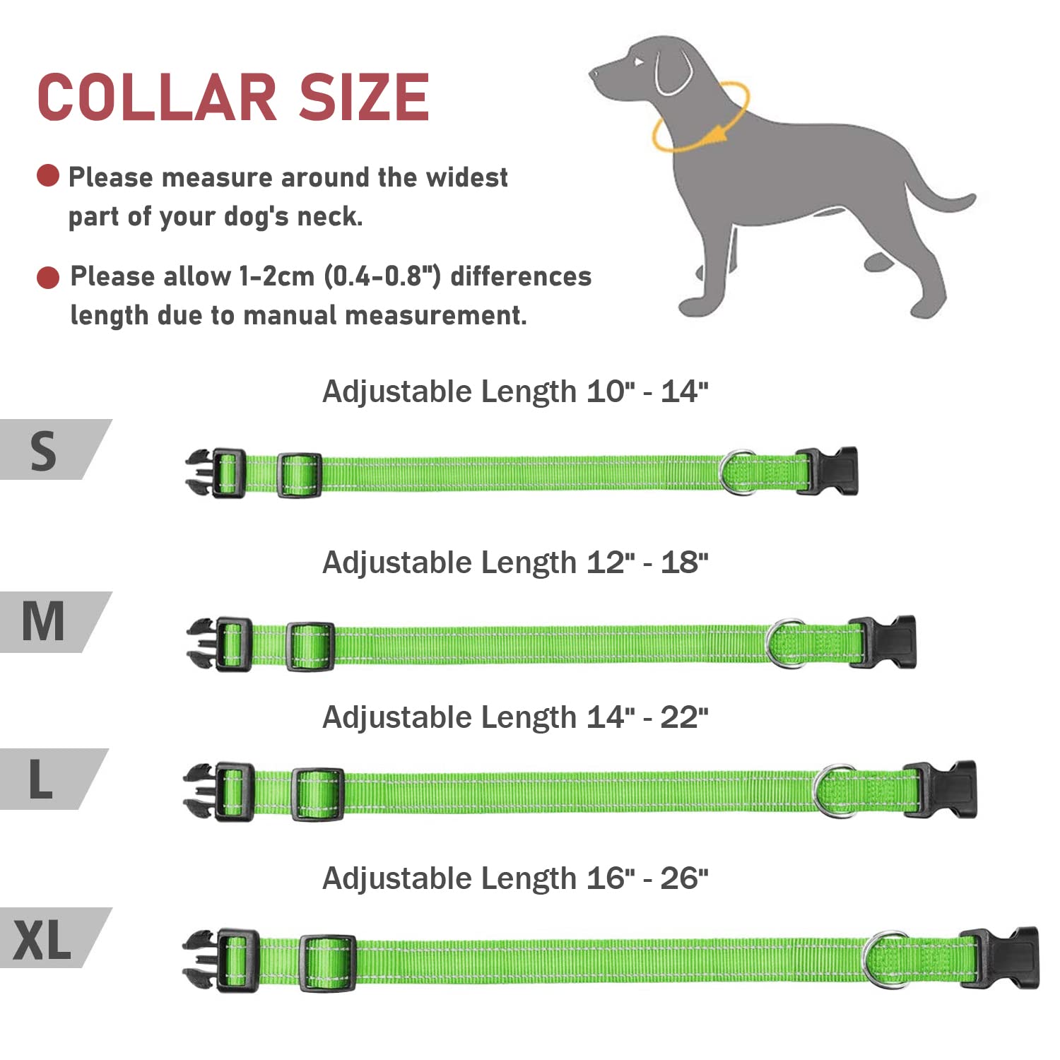 Reflective Dog Collar With Buckle Adjustable Safety Nylon Collars For Small Medium Large Dogs, Grass Green S