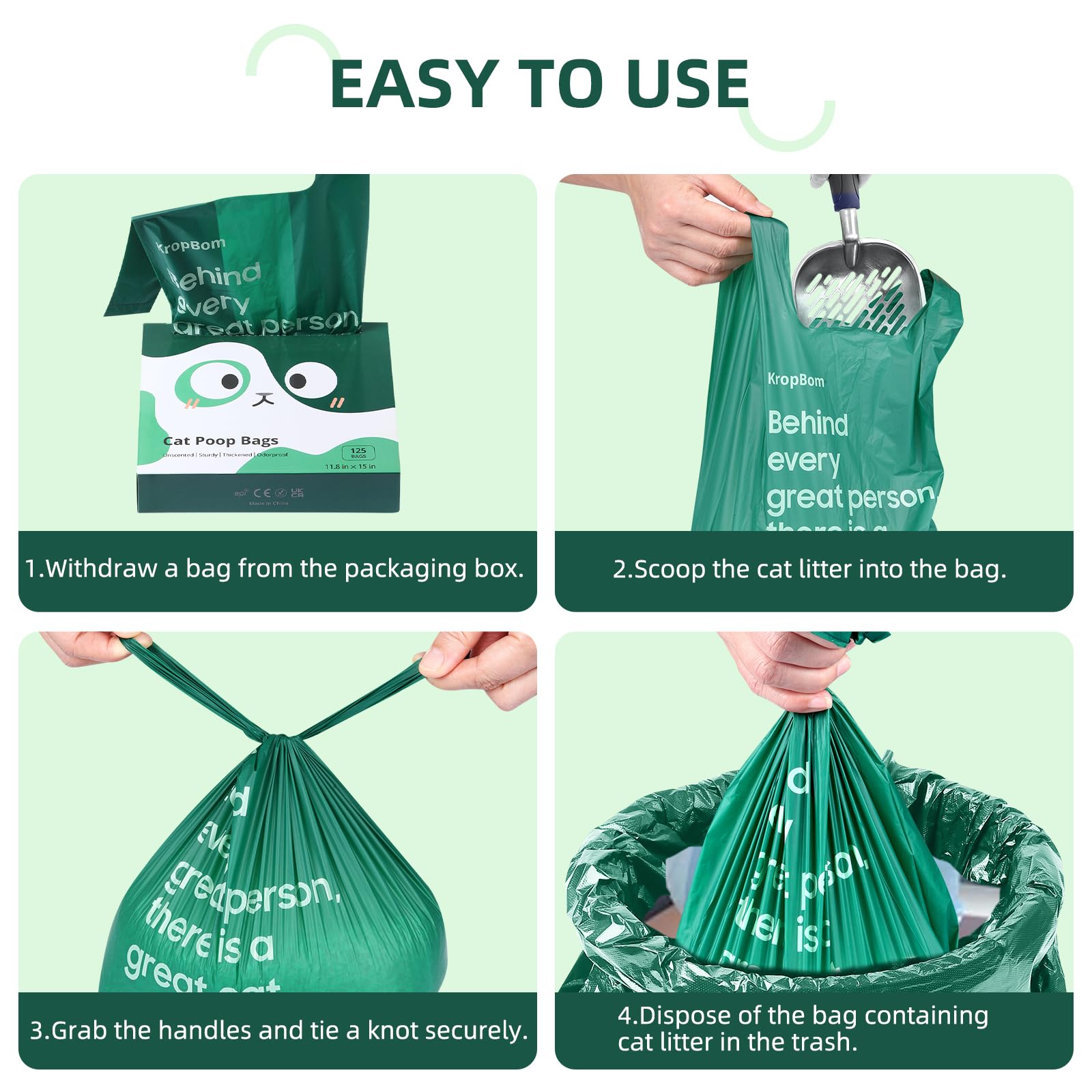 260 Count Cat Poop Bags With Handles, Disposable Litter Bags For Pet Poop, Extra-Thick Kitty Waste Bags Easy Tie Leak-Proof Stre