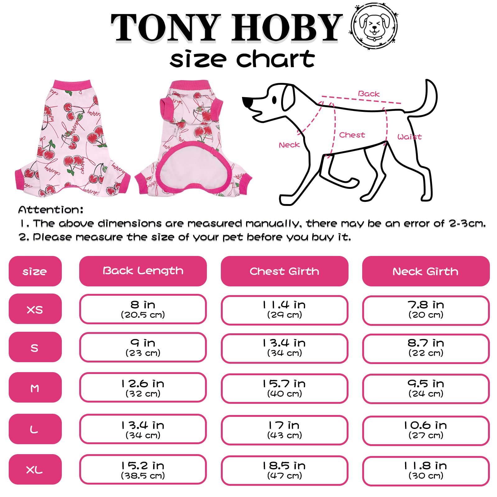 Tony Hoby Dogs Pajamas, 4 Ledgged Dog Shirt Soft Comfortable, Dog Jumpsuit Clothes For Small Medium Dogs (Cherries, Xl)