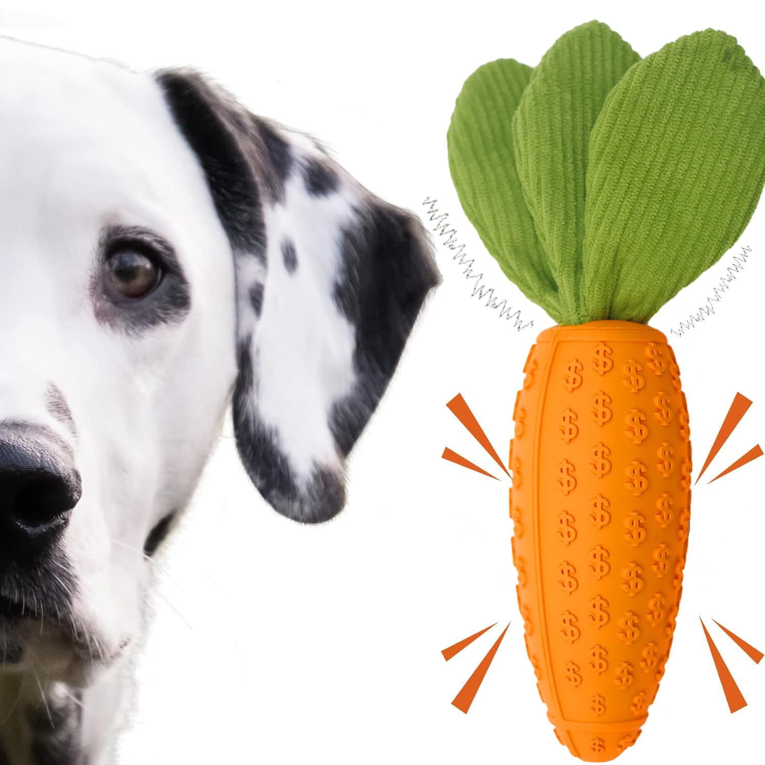 Jumbostone Dog Chew Toy, Natural Rubber Carrot Squeaky Dog Toys For Aggressive Chewers, Indestructible Dog Toys For Small And Me