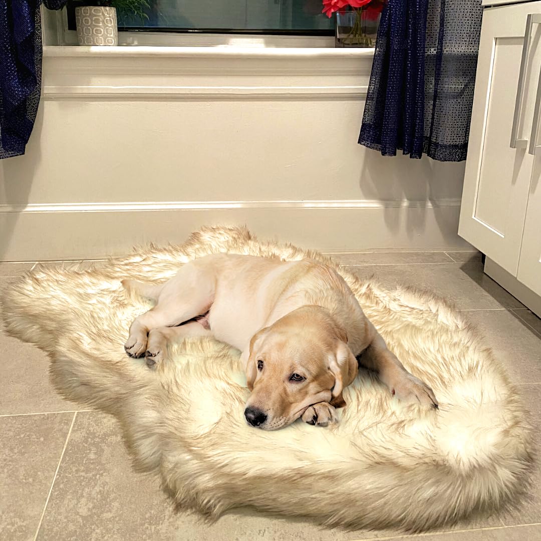 Luxury Faux Fur Orthopedic Dog Bed, Memory Foam Dog Bed For Small, Medium, Large And Xl Pets, Fluffy Pup Rug With Waterproof And Washable Soft Cover, Bone White (Medium)