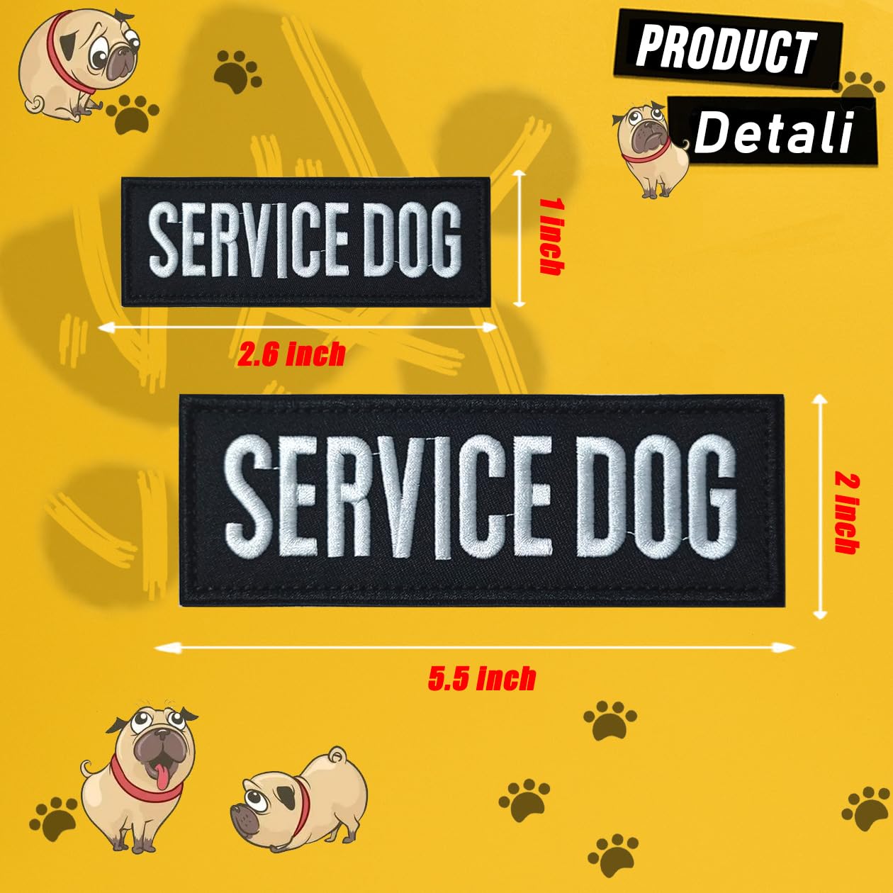 Zesion 4 Pcs Service Dog Patch, Tactical Vest Patch Removable Embroidered Hook And Loop For Dog Carrier, Harness, Collar