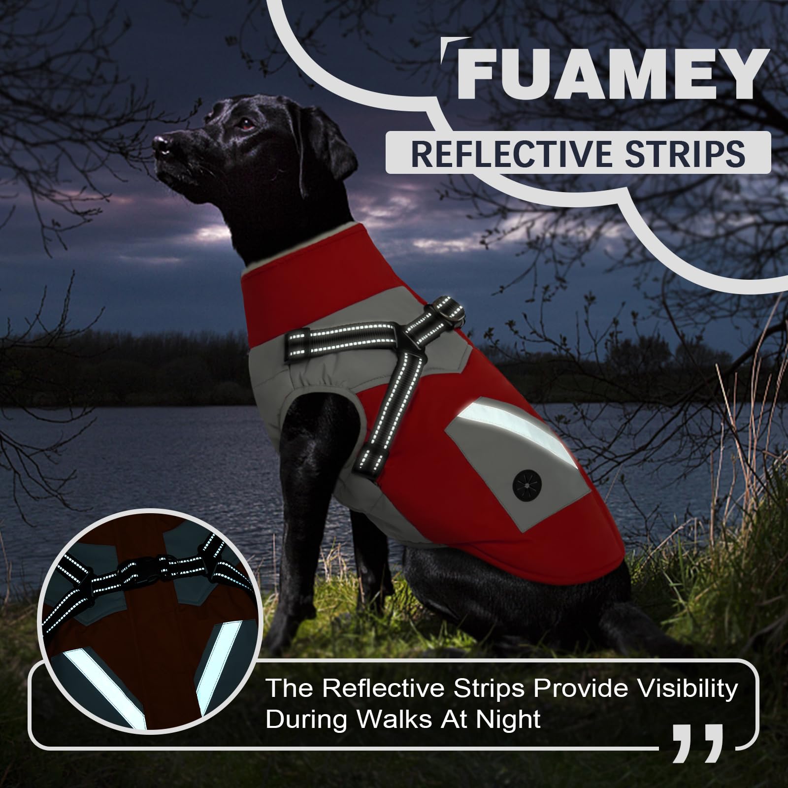 Fuamey Dog Jacket - Waterproof & Reflective Winter Coat With Built-In Harness & Zipper - Extra Large Red Xxxl With Poop Bag Pock