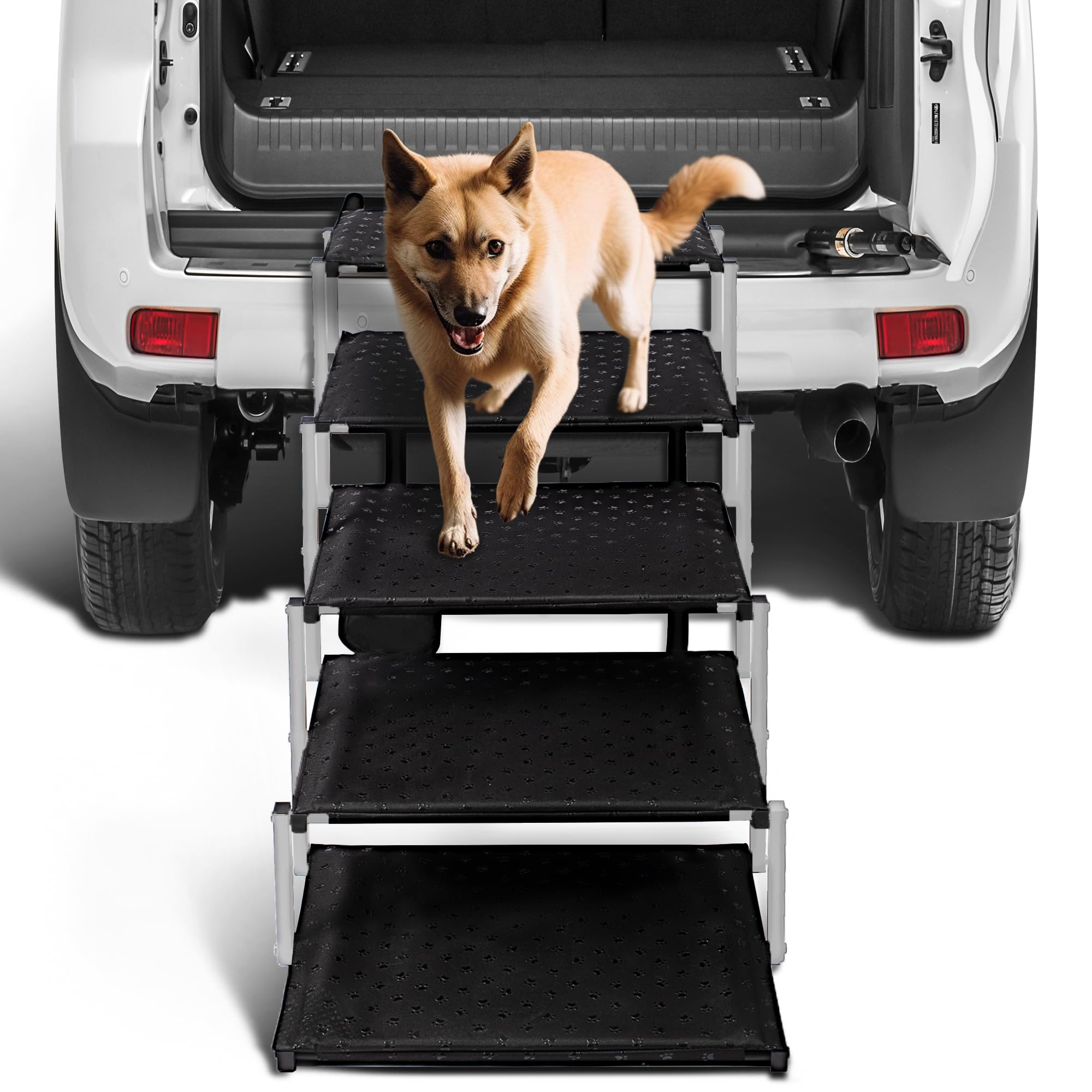Extra Wide Dog Stairs For Car - Foldable Ramps With Non Slip Surface, Portable Steps For Cars, Suvs, Trucks, Supports Up To 250 