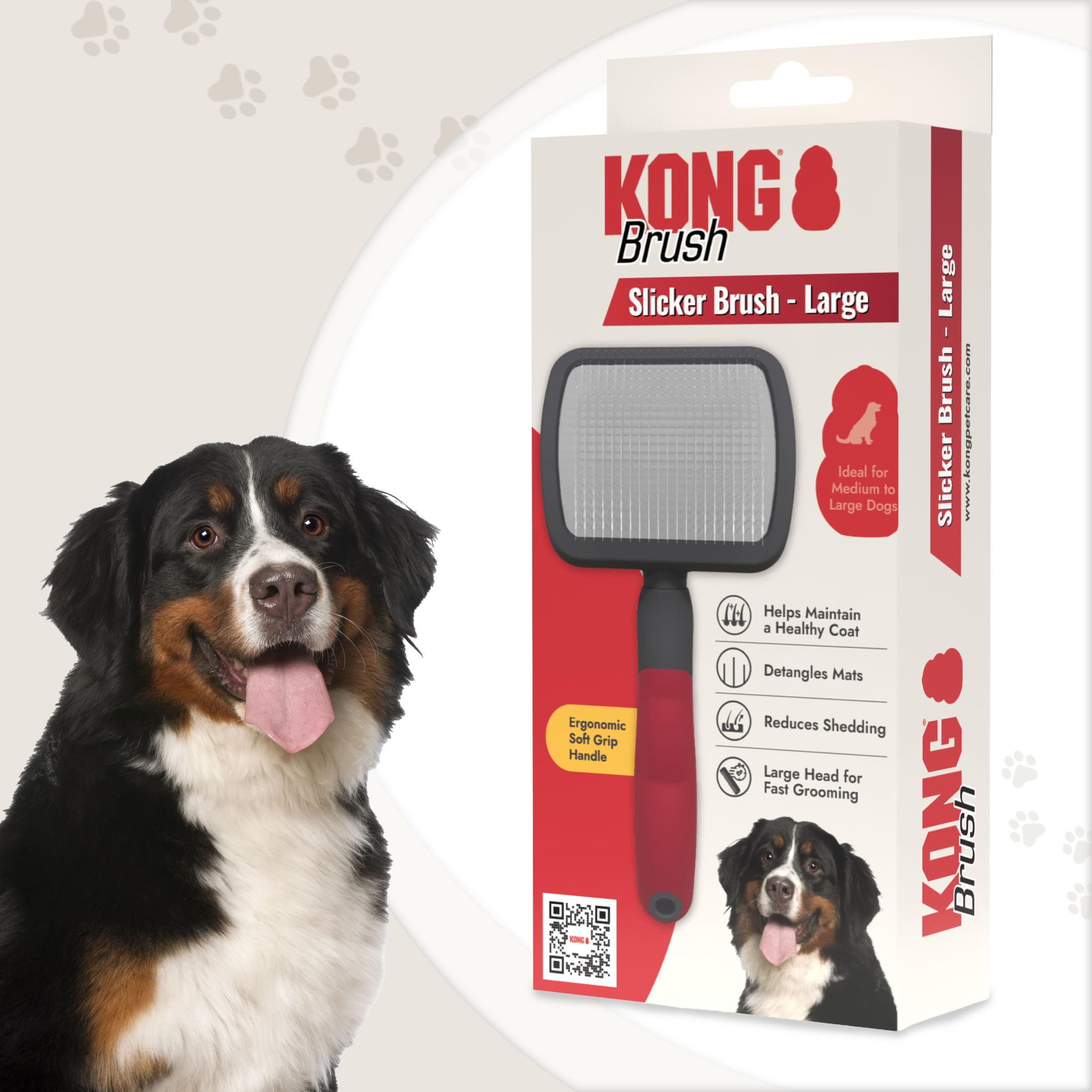 KONG Large Slicker Brush - Removes Loose Hair, Reduces Shedding, Comfortable Non-Slip Grip, Long Metal Pins, for Medium to Large