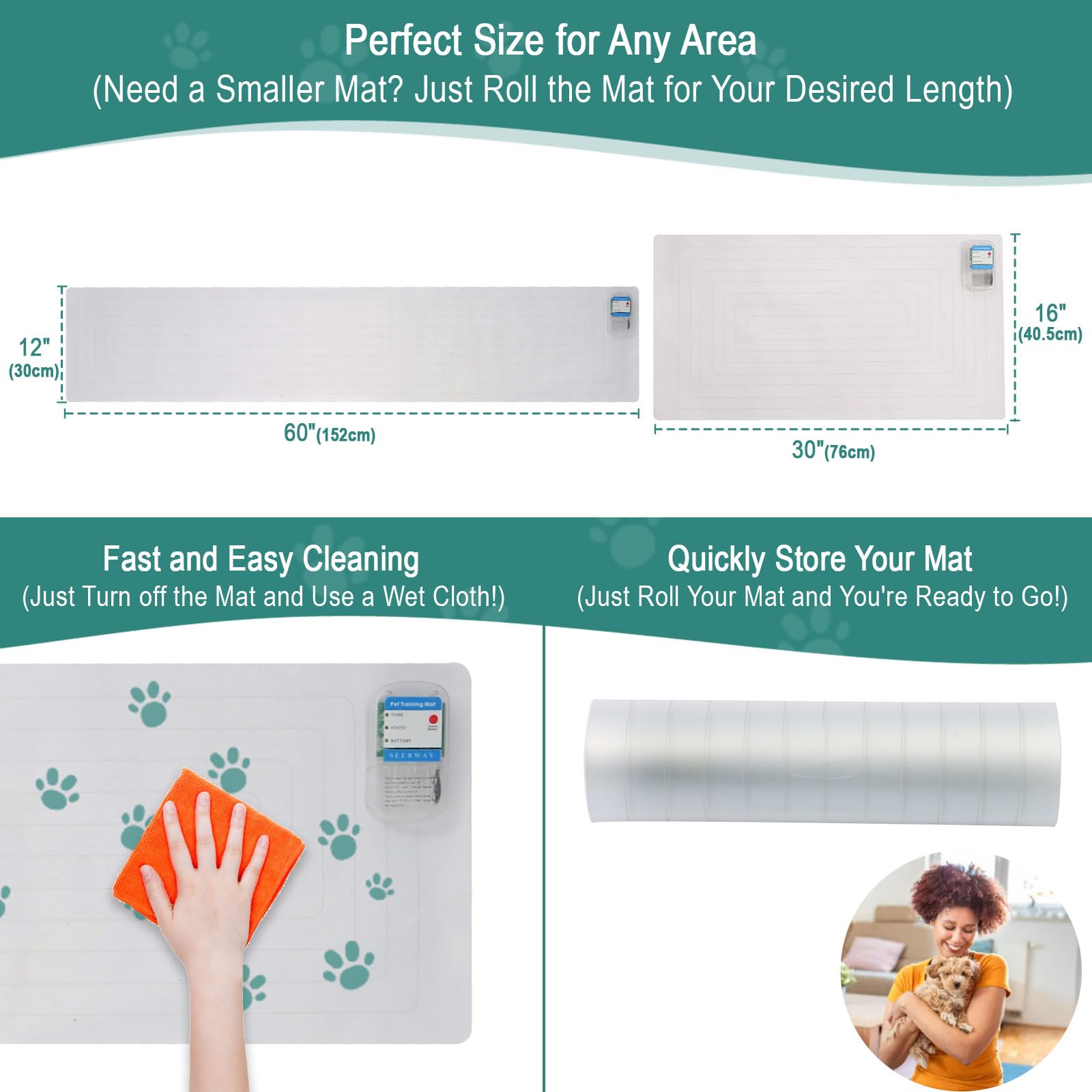 SEERWAY 2-Piece Electric Pet Training Mats - Extra Long & Wide Sizes (60x12    & 30x16   ), Shock Pads to Keep Dogs/Cats Off Fur