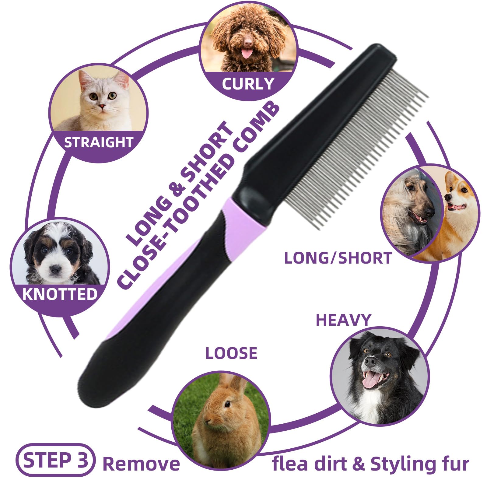 Kueiox Dog Brush For Shedding, 7 Pcs Dog Grooming Brush Kit Including Undercoat Rake, Slicker Brush, Dematting Comb, Nail Clippe