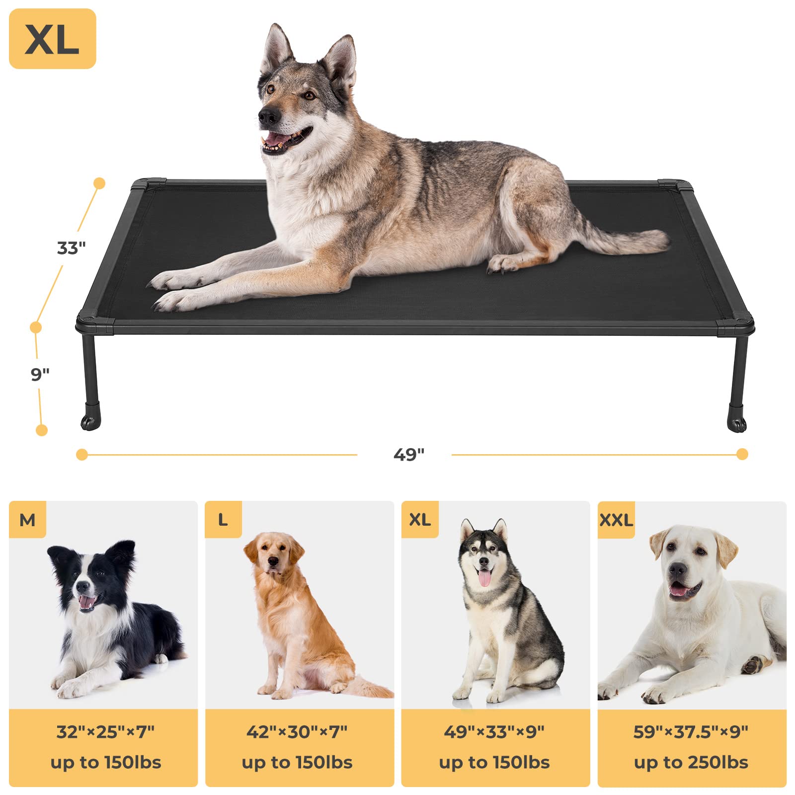 Veehoo Chewproof Elevated Dog Bed - Cooling Raised Pet Cot, Breathable Mesh, Washable & Non-Slip For Large Dogs, Indoor/Outdoor,