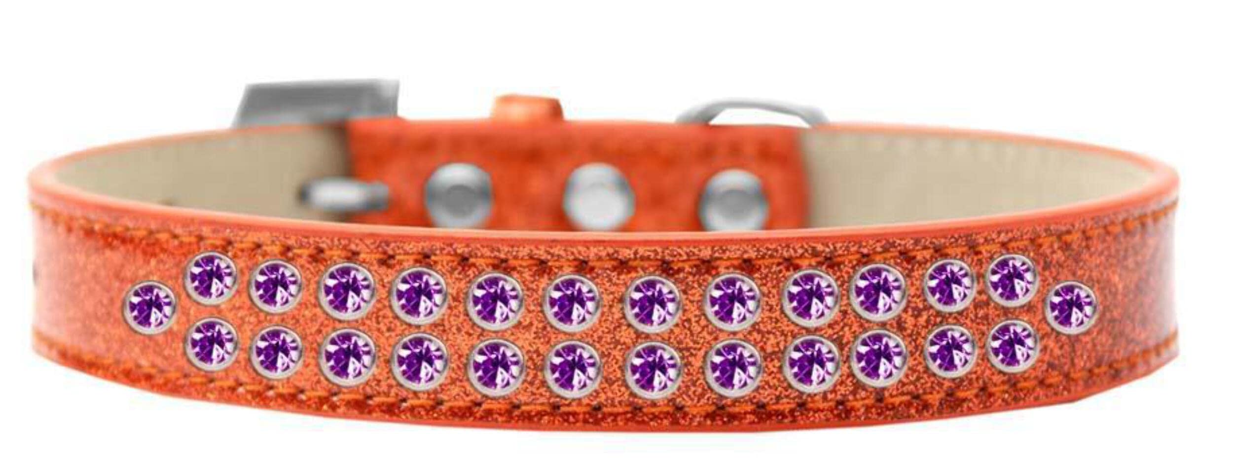 Mirage Pet Products Two Row Purple Crystal Light Pink Dog Collar, Size 14
