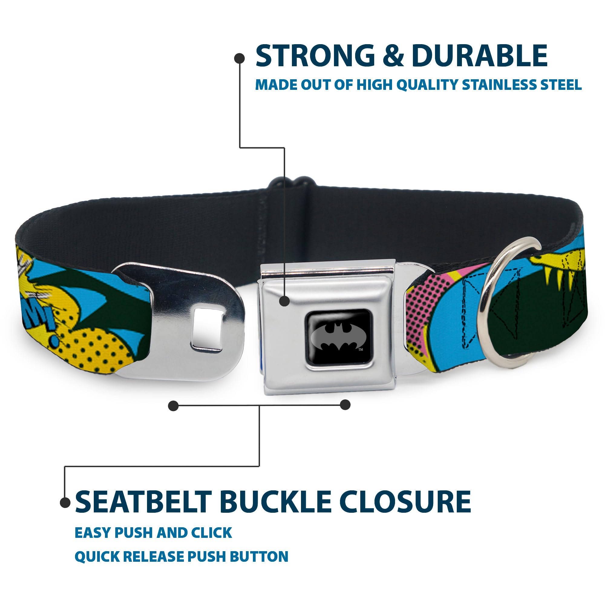Buckle-Down Seatbelt Buckle Dog Collar - Batgirl-Is She Hero Or Villain? W/Batgirl In Action - 1.5'' Wide - Fits 13-18'' Neck -