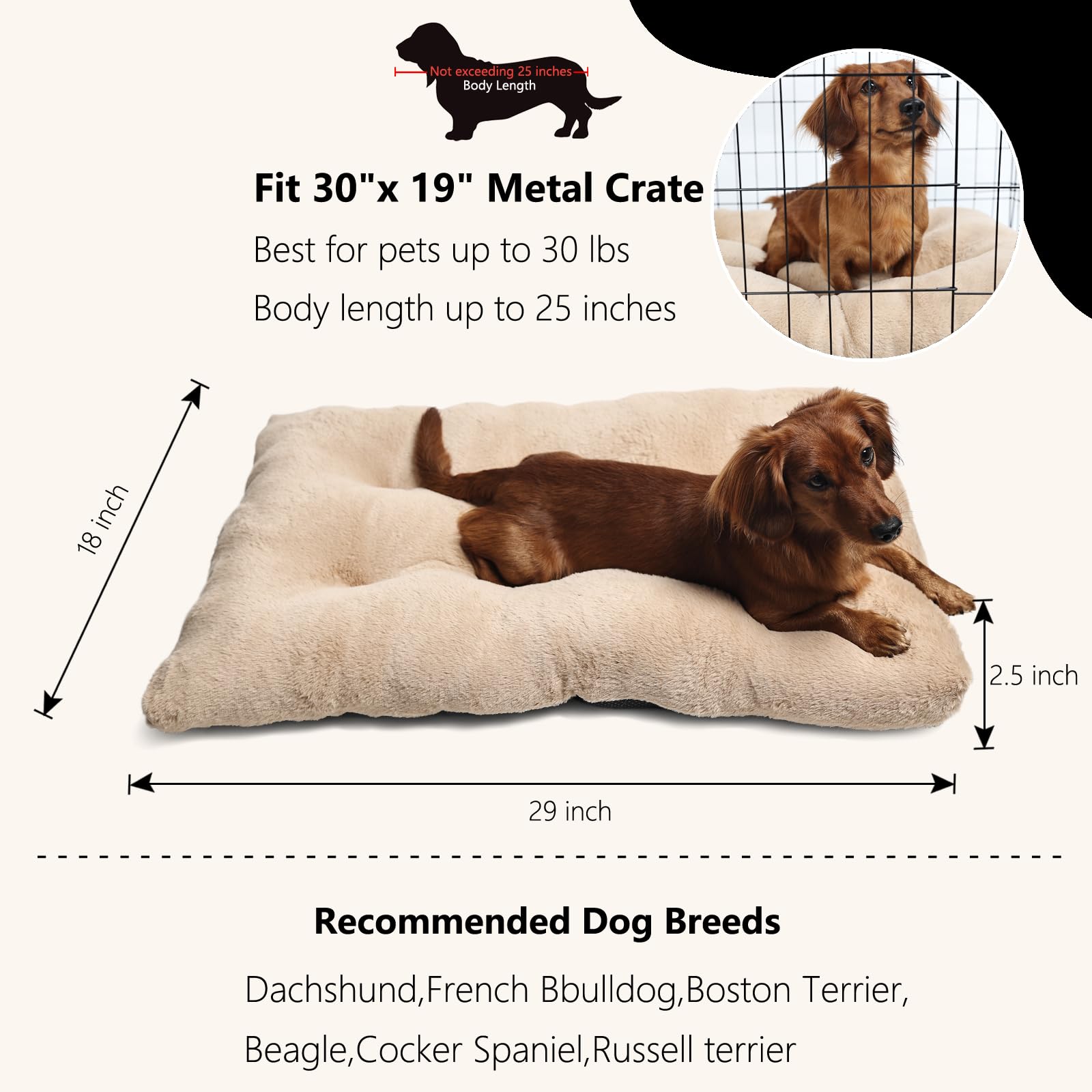 Dog Crate Pad 30X19 Washable For Medium Size Dogs Extra Soft 30 Inch Crate Bed For Kennel Or Cage With Anti-Slip Bottom Puppy Sl