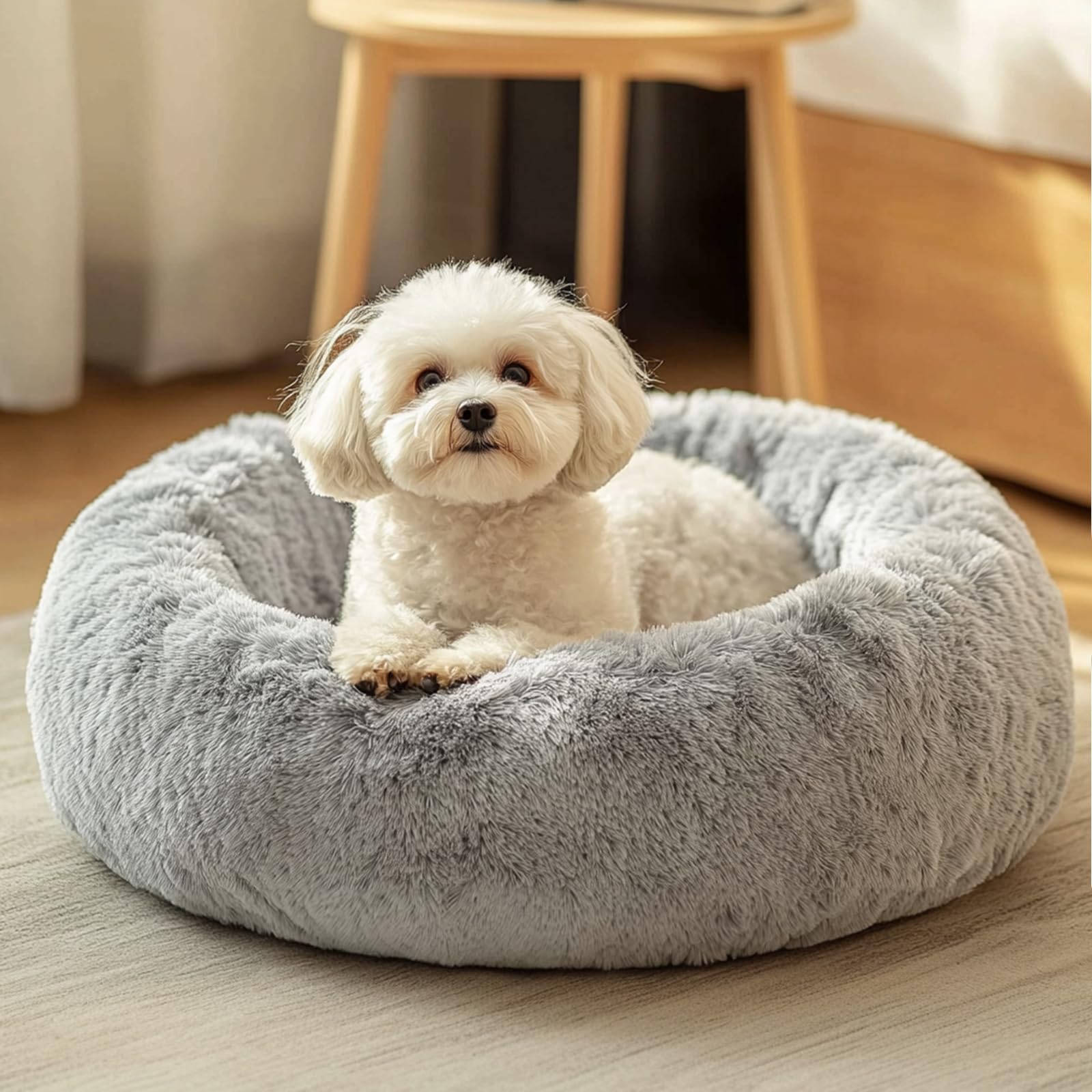 Jollyvogue Dog & Cat Bed, Calming Anti-Anxiety Pet Bed For Small Dogs, Fluffy Donut Cushion For Small And Medium Pets (20')