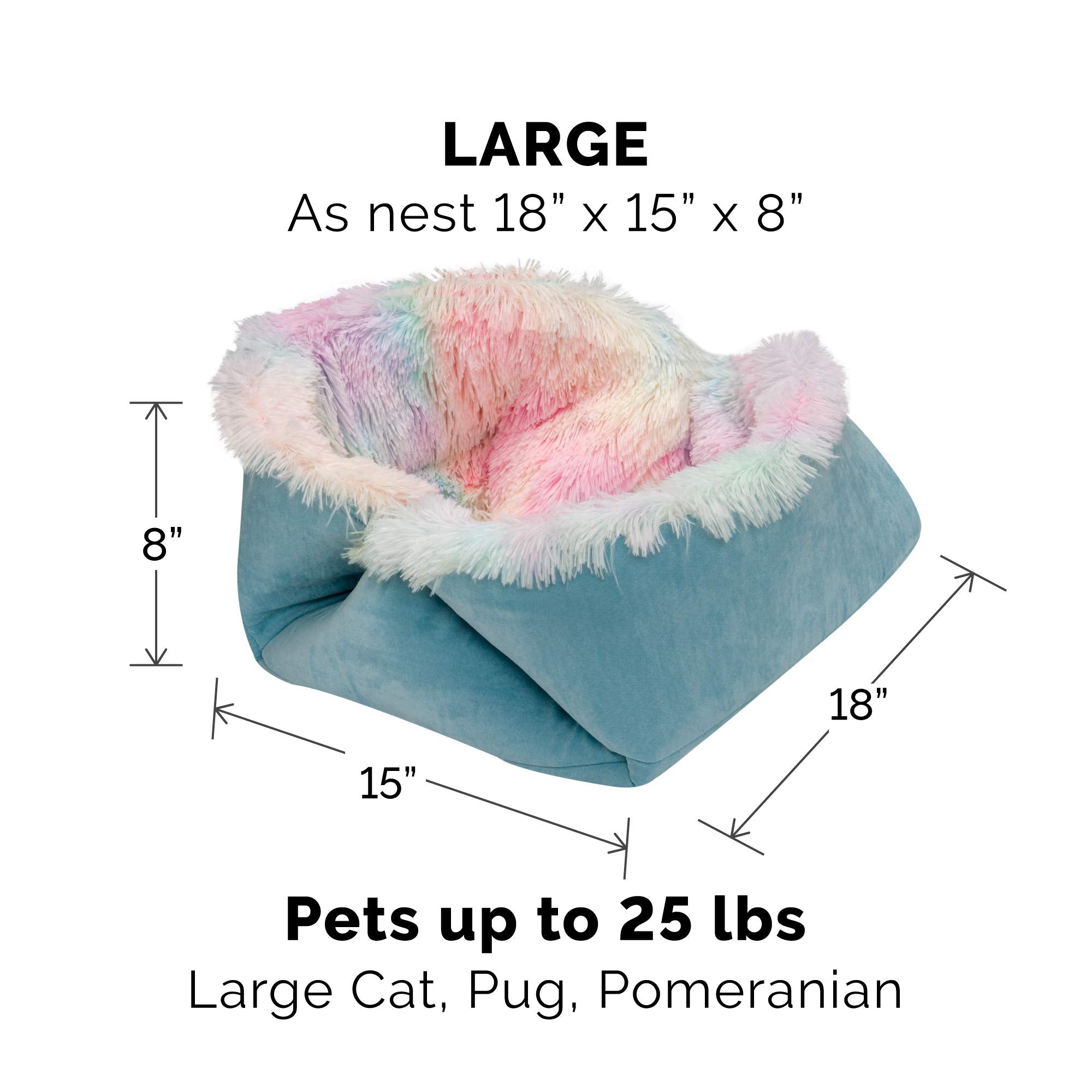 Furhaven Large Cat Bed - Self-Warming Faux Fur & Suede Cuddler, Washable, Rainbow, Model 96455080
