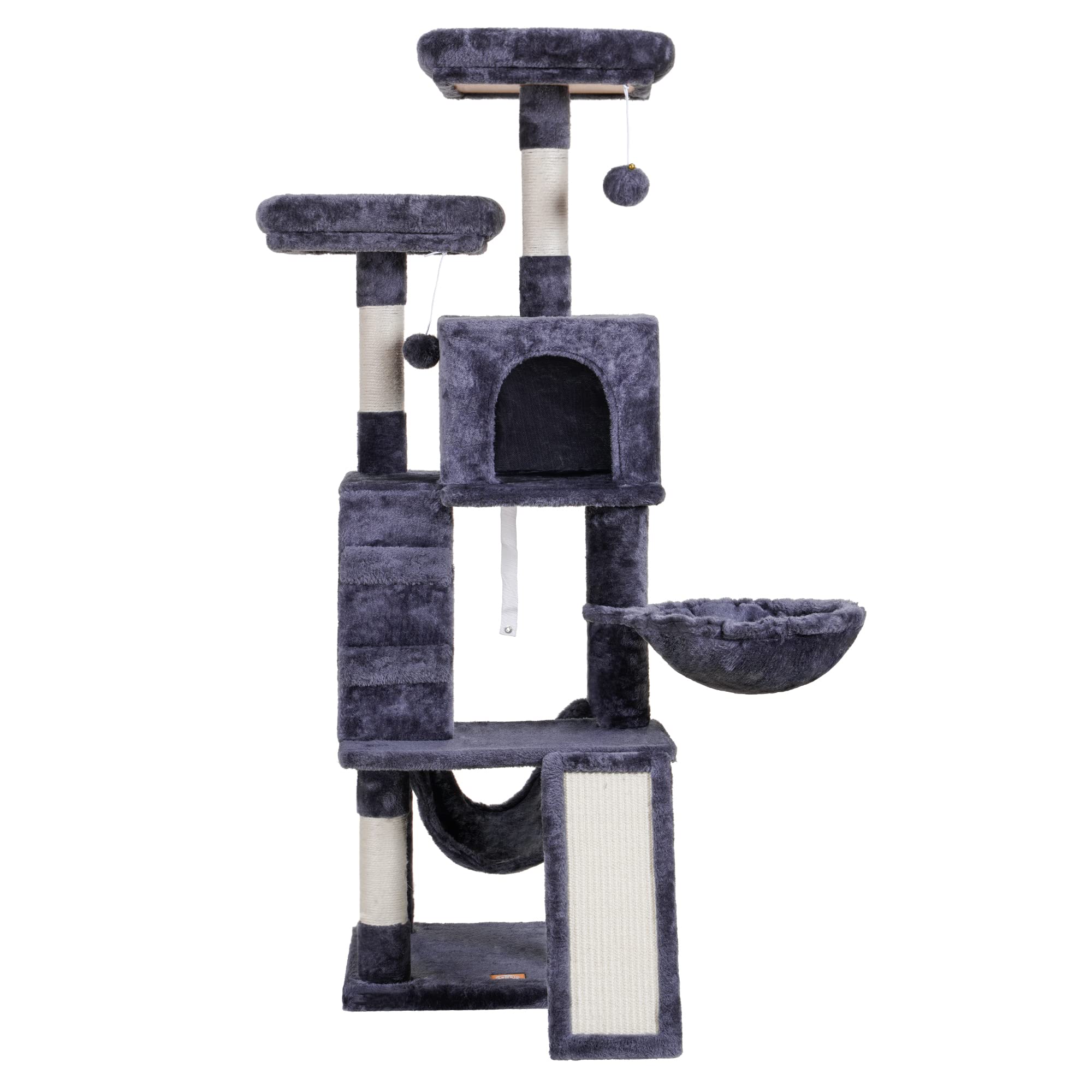 Heybly Cat Tree, Cat Tower For Indoor Cats,Multi-Level Cat Furniture Condo For Cats With Padded Plush Perch, Cozy Basket And Scratching Board Smoky Gray Hct014G
