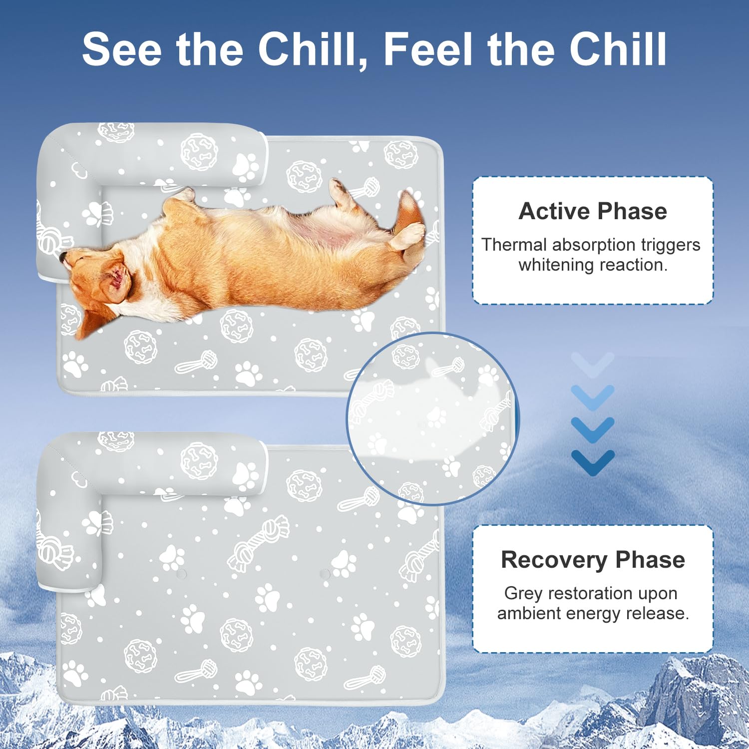 Mh Mylune Home Dog Cooling Mat With Supportive Pillows, 39X28 Arc-Chill Fiber & Endothermic Color Changing Self Cooling Pad,